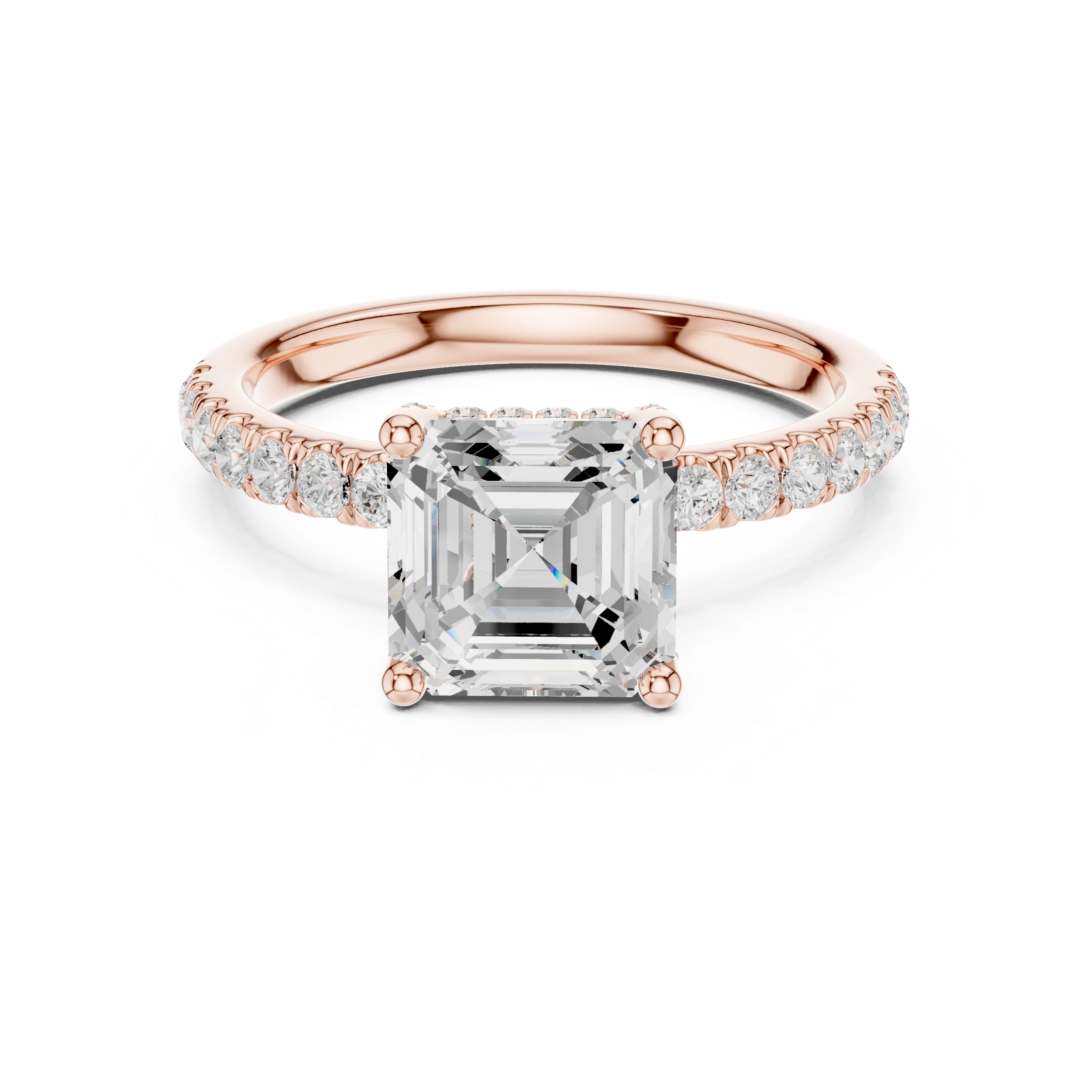 Asscher Cut Pavé Engagement Ring with Hidden Halo