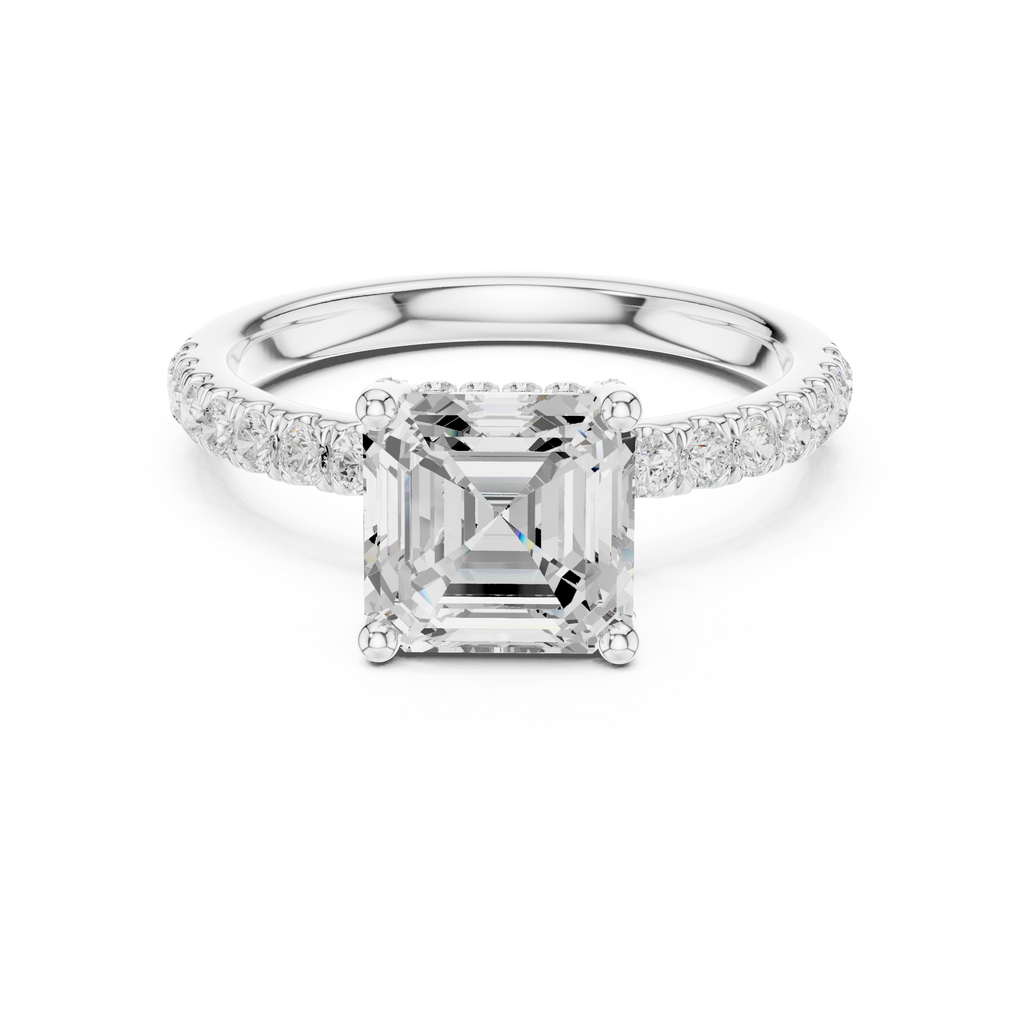 Asscher Cut Pavé Engagement Ring with Hidden Halo
