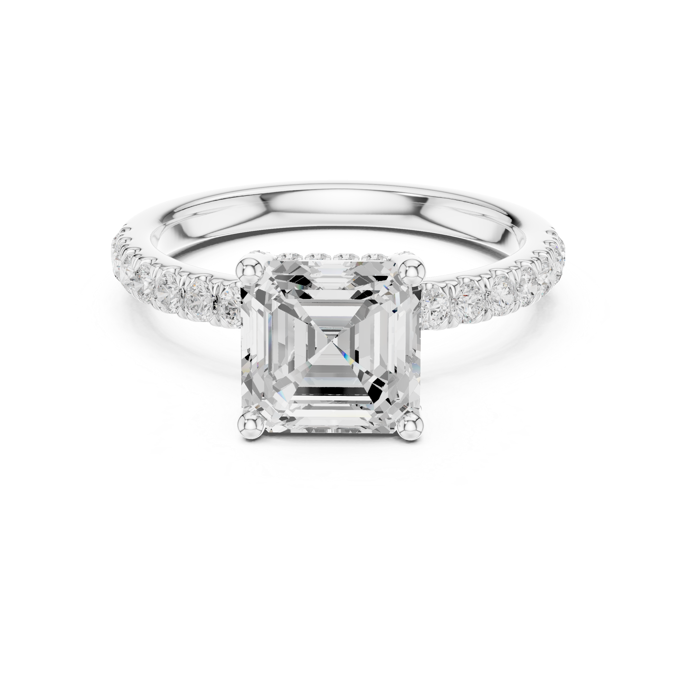 Asscher Cut Pavé Engagement Ring with Hidden Halo