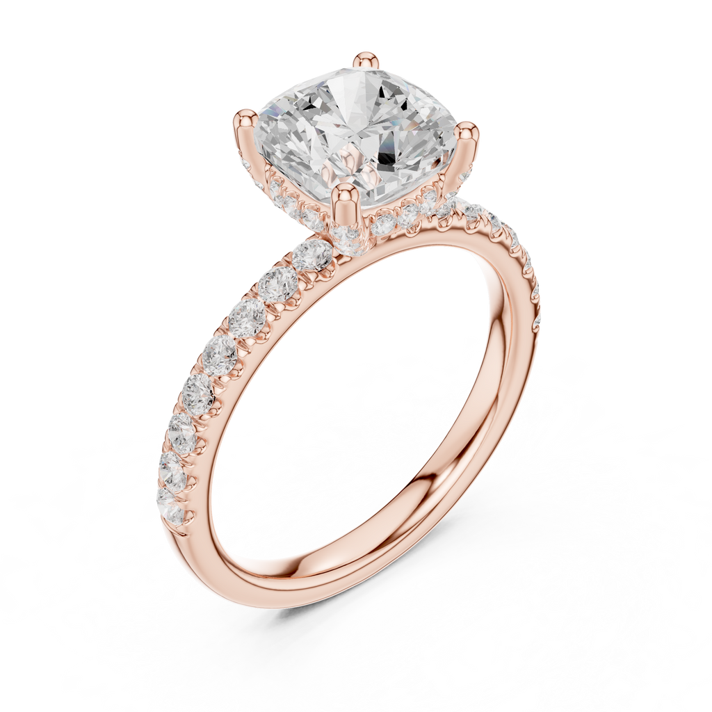 Cushion Cut Pavé Engagement Ring with Hidden Halo