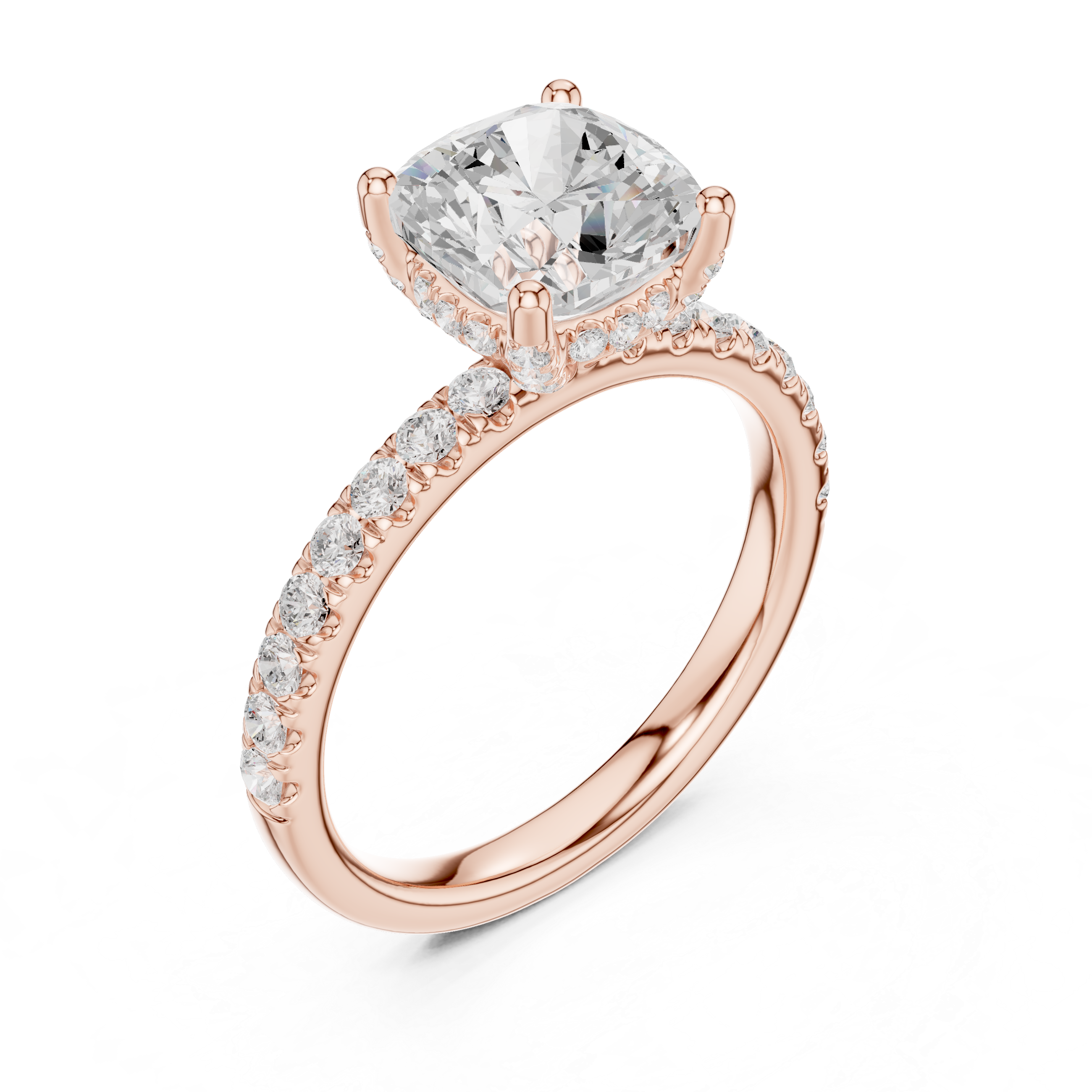 Cushion Cut Pavé Engagement Ring with Hidden Halo