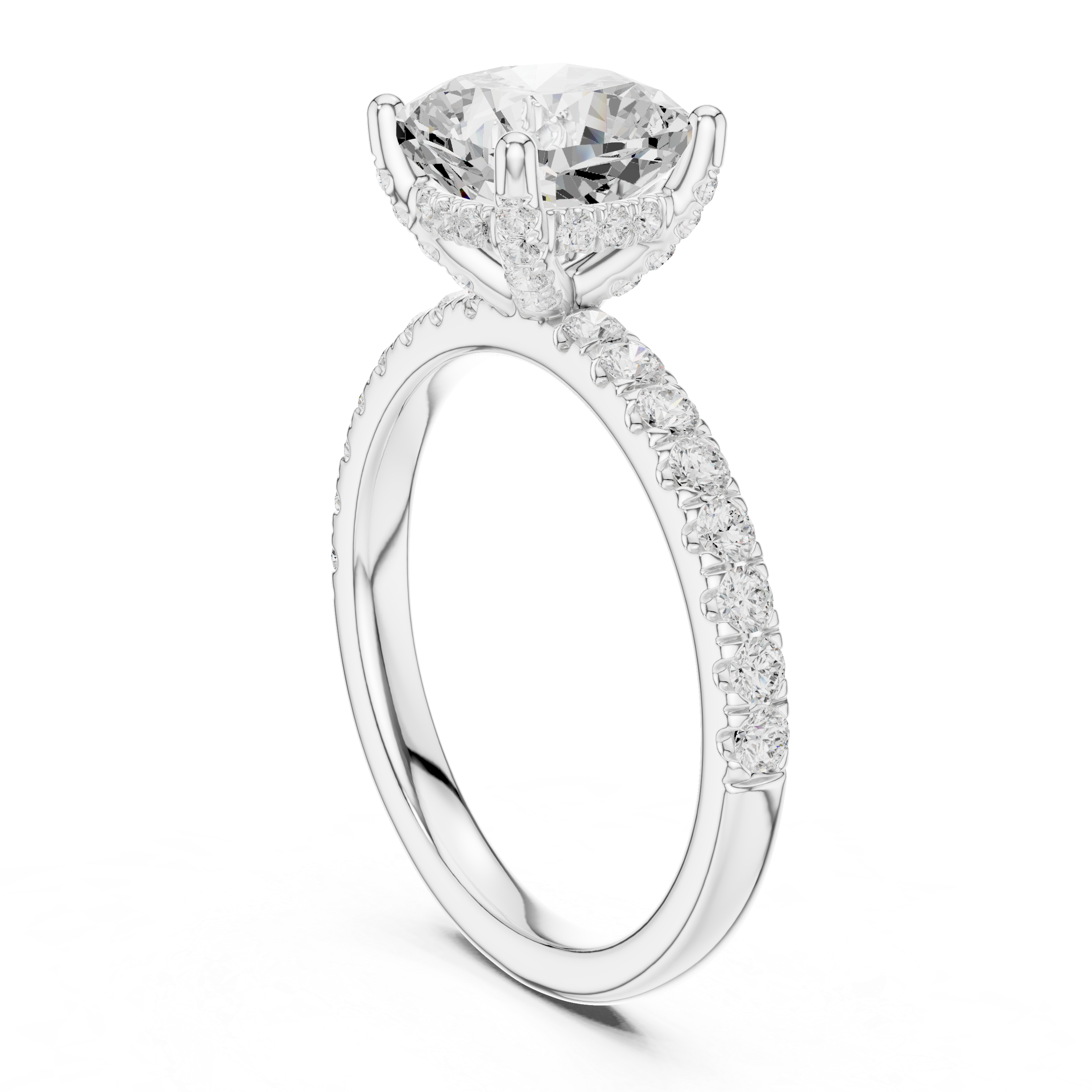 Cushion Cut Pavé Engagement Ring with Hidden Halo
