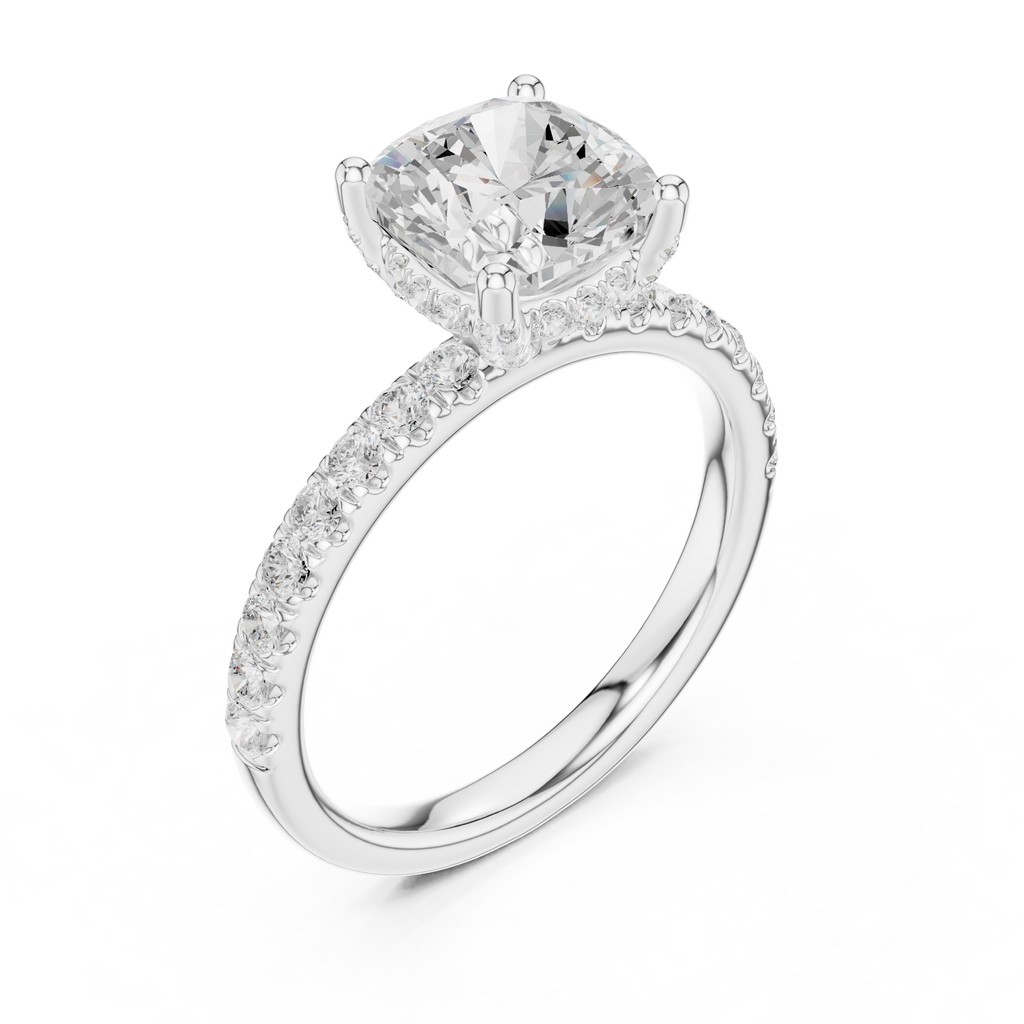 Cushion Cut Pavé Engagement Ring with Hidden Halo