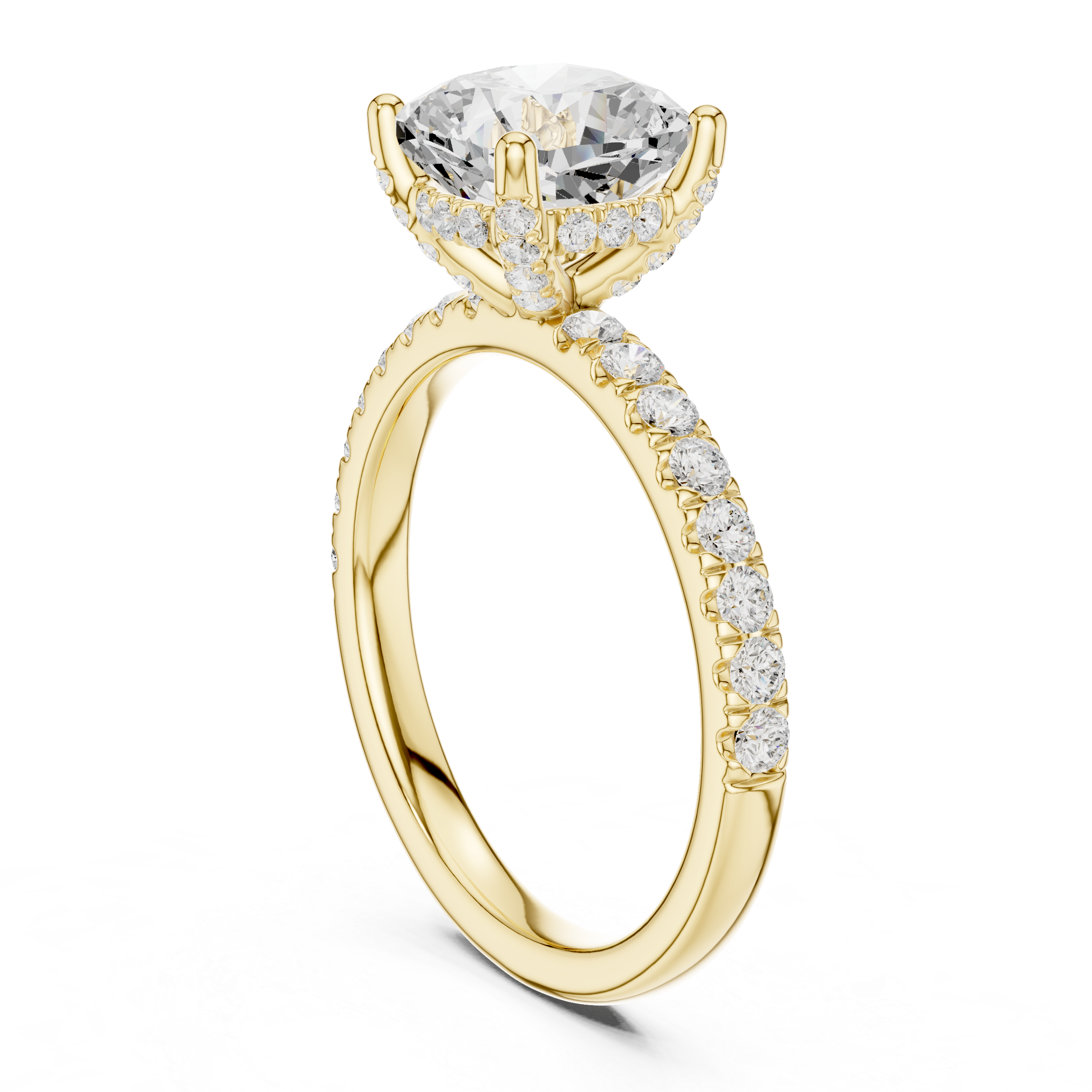 Cushion Cut Pavé Engagement Ring with Hidden Halo