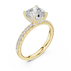 Cushion Cut Pavé Engagement Ring with Hidden Halo