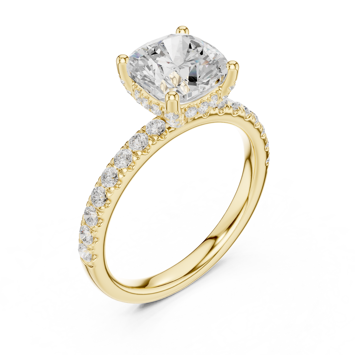 Cushion Cut Pavé Engagement Ring with Hidden Halo – view 11 of 12, lab grown diamond ring | Jewelix Atelier