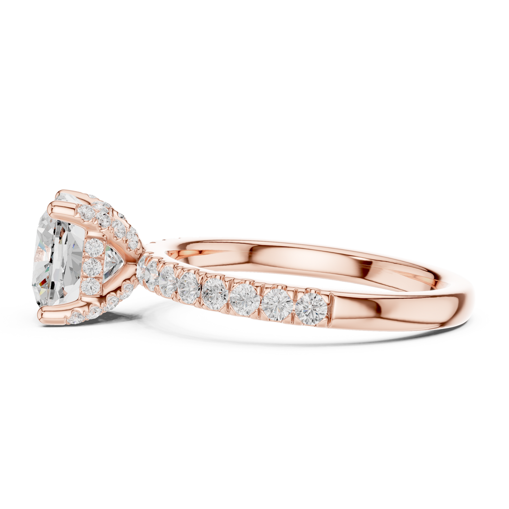Cushion Cut Pavé Engagement Ring with Hidden Halo