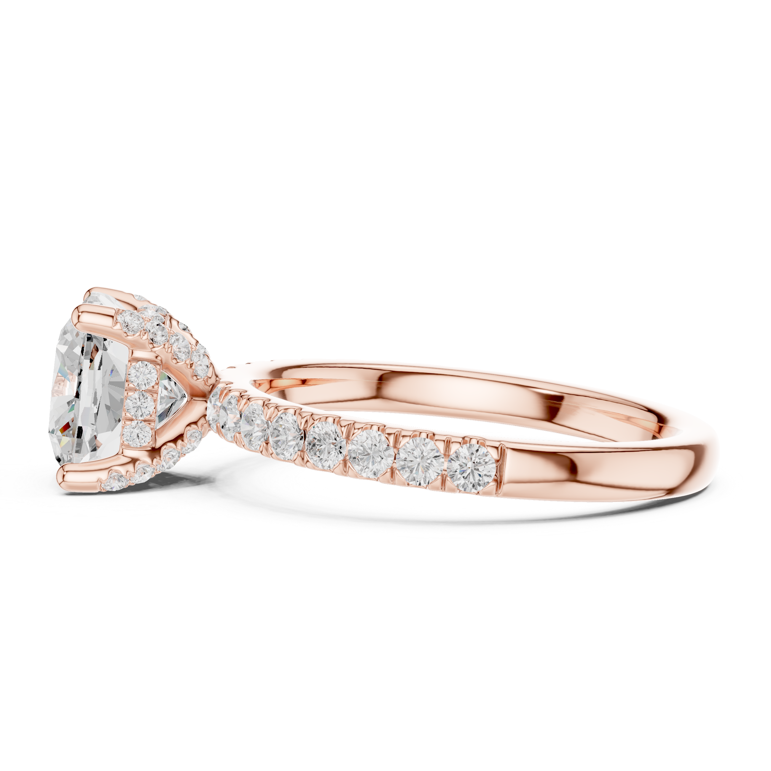 Cushion Cut Pavé Engagement Ring with Hidden Halo