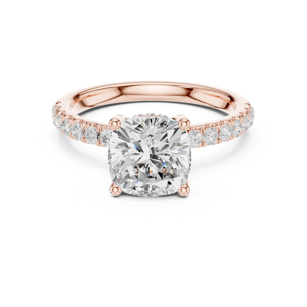 Cushion Cut Pavé Engagement Ring with Hidden Halo