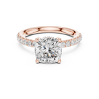 Cushion Cut Pavé Engagement Ring with Hidden Halo