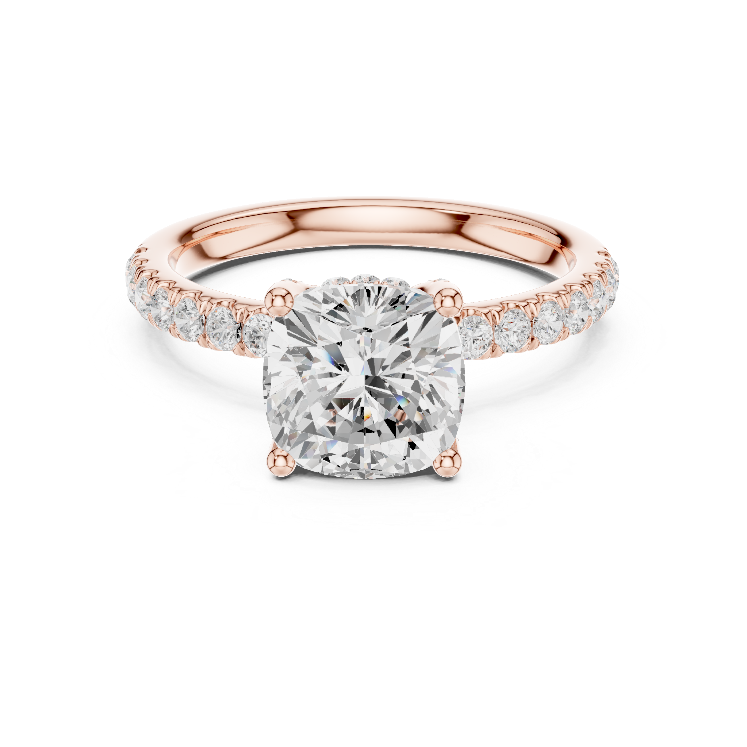 Cushion Cut Pavé Engagement Ring with Hidden Halo