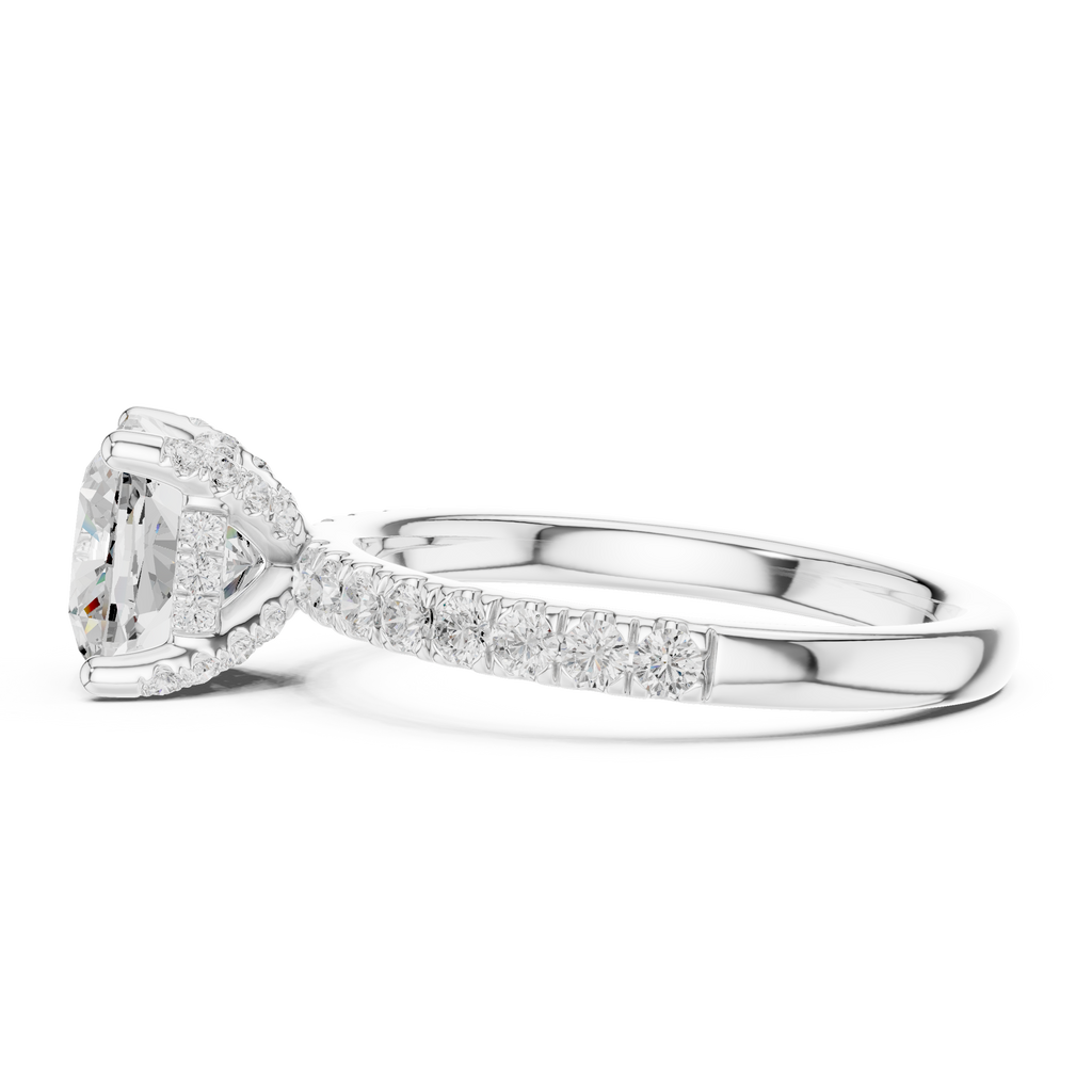 Cushion Cut Pavé Engagement Ring with Hidden Halo