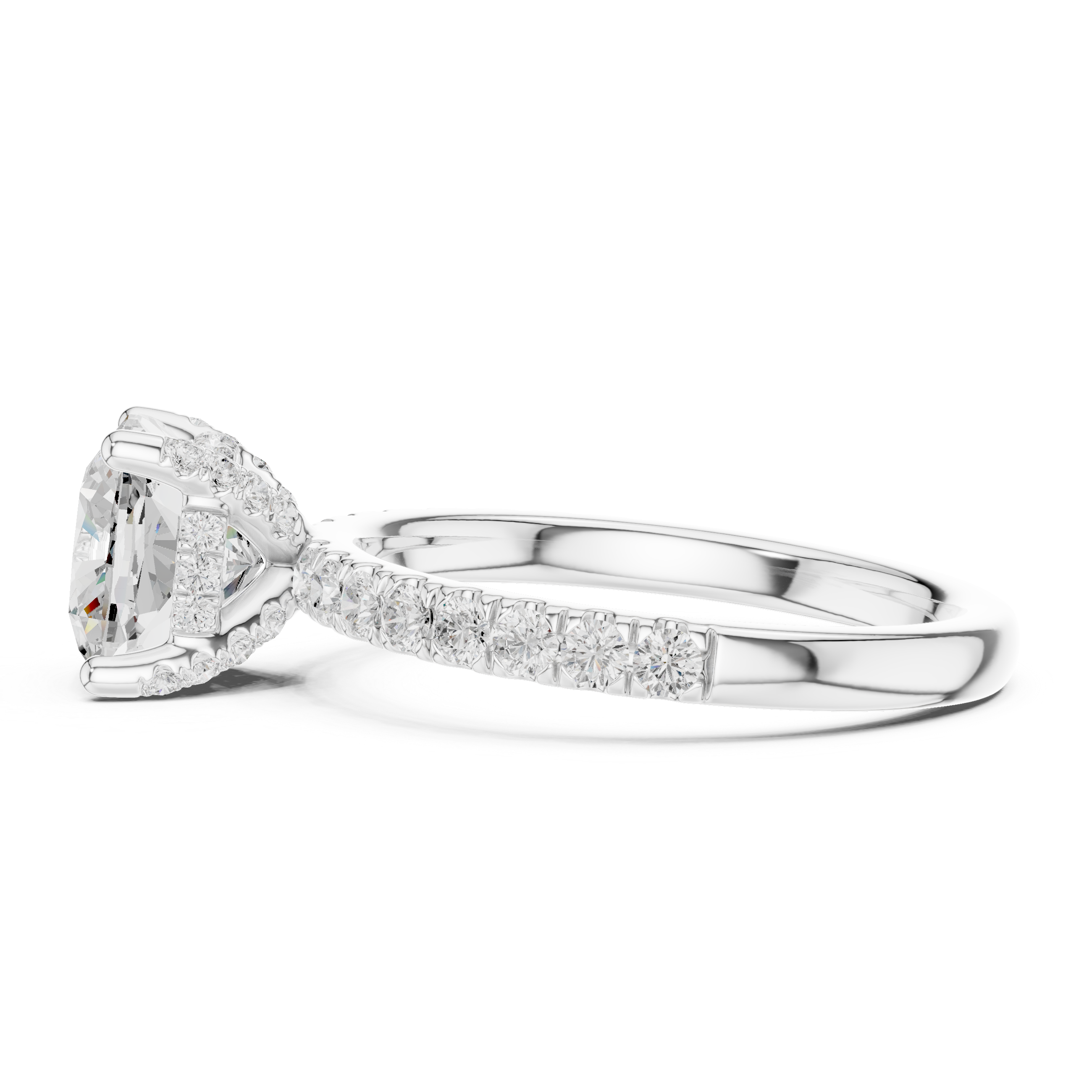 Cushion Cut Pavé Engagement Ring with Hidden Halo