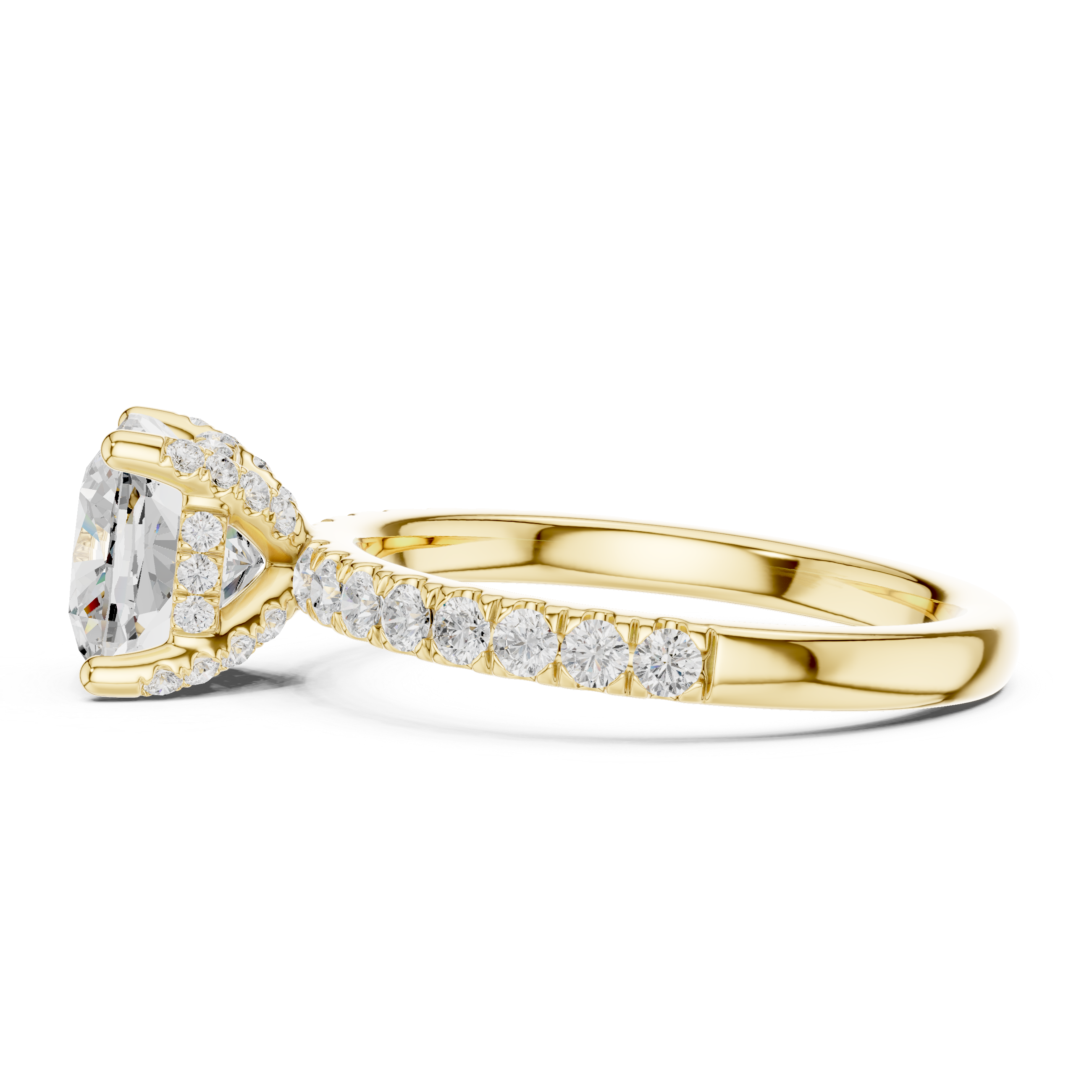 Cushion Cut Pavé Engagement Ring with Hidden Halo
