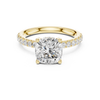 Cushion Cut Pavé Engagement Ring with Hidden Halo