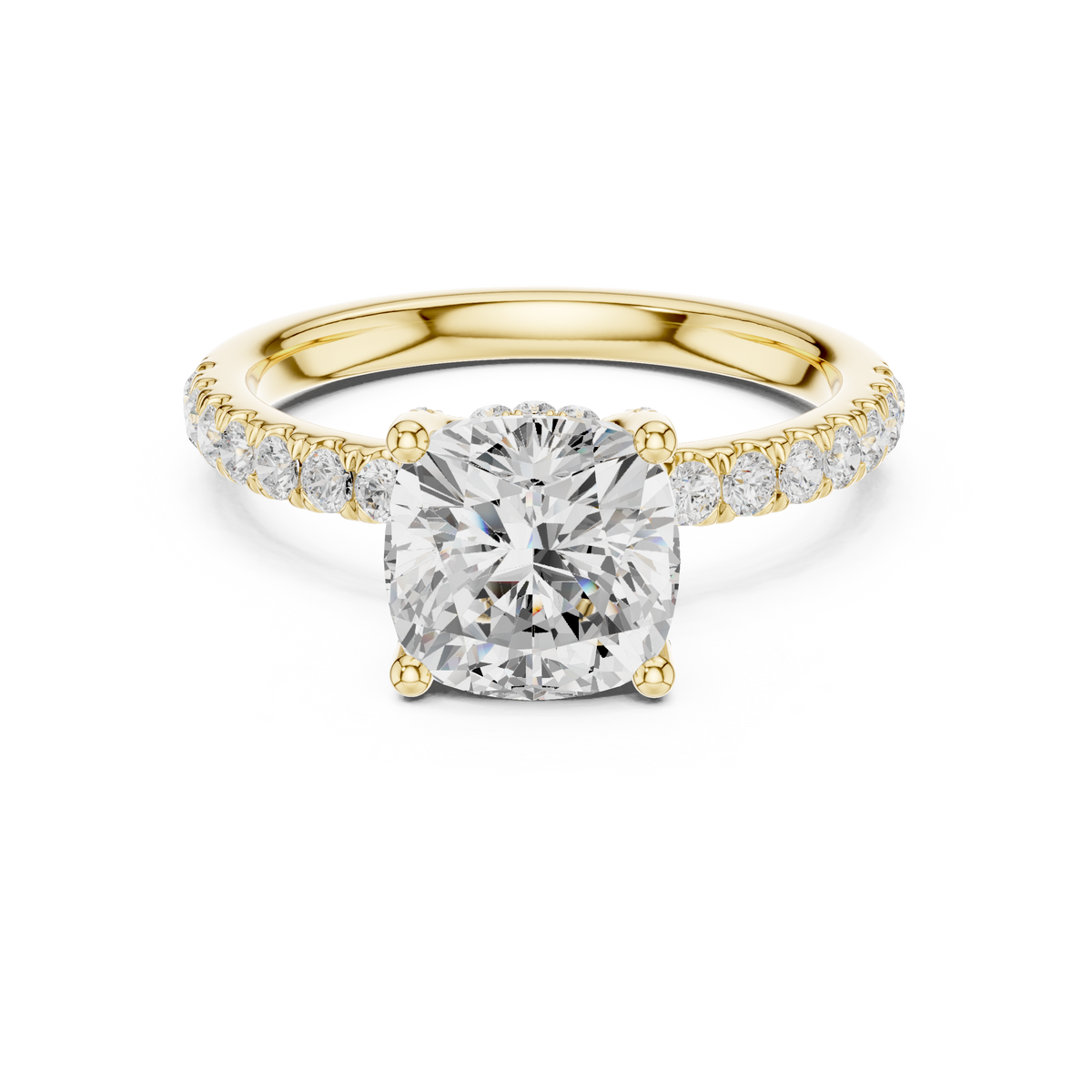 Cushion Cut Pavé Engagement Ring with Hidden Halo – view 9 of 12, lab grown diamond ring | Jewelix Atelier