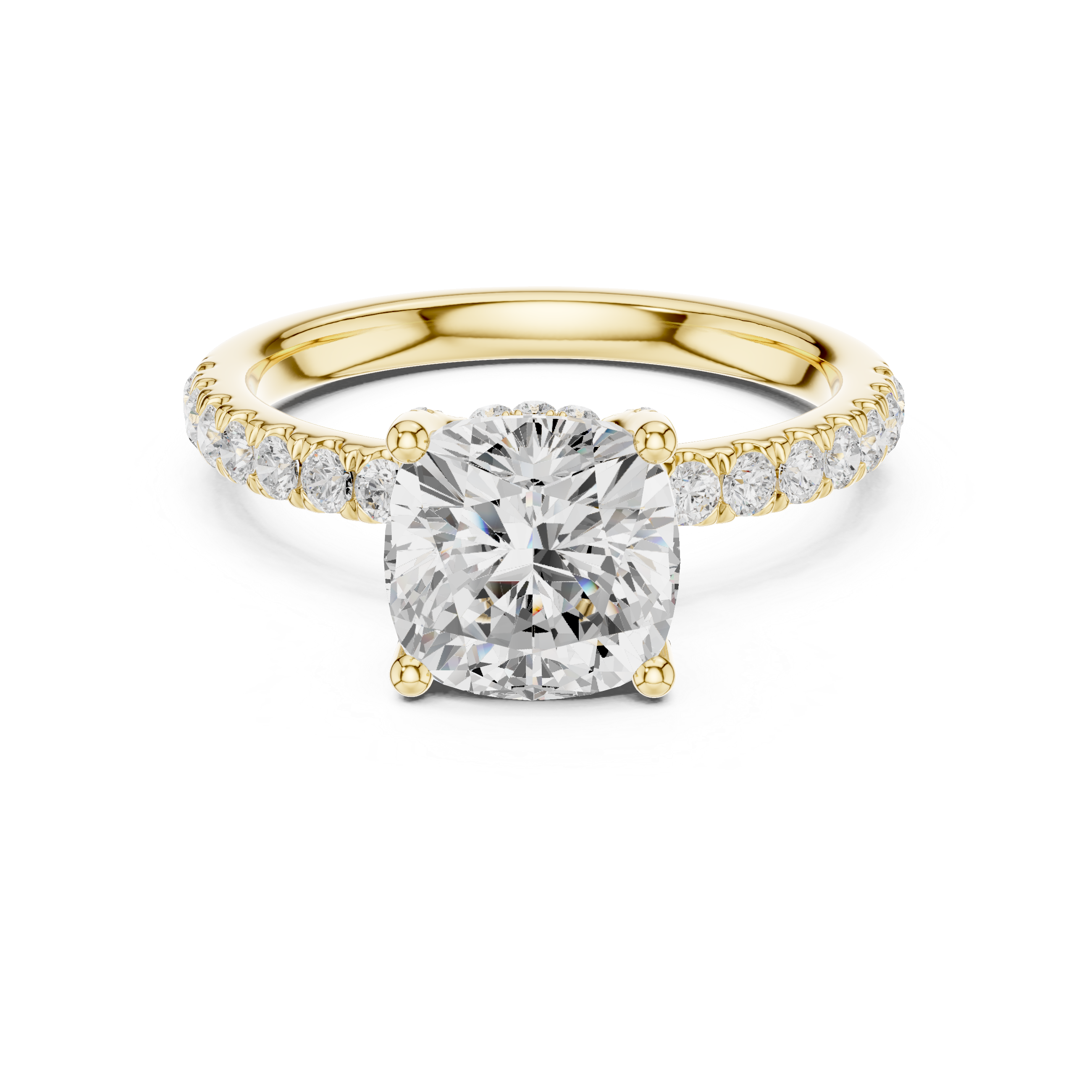 Cushion Cut Pavé Engagement Ring with Hidden Halo