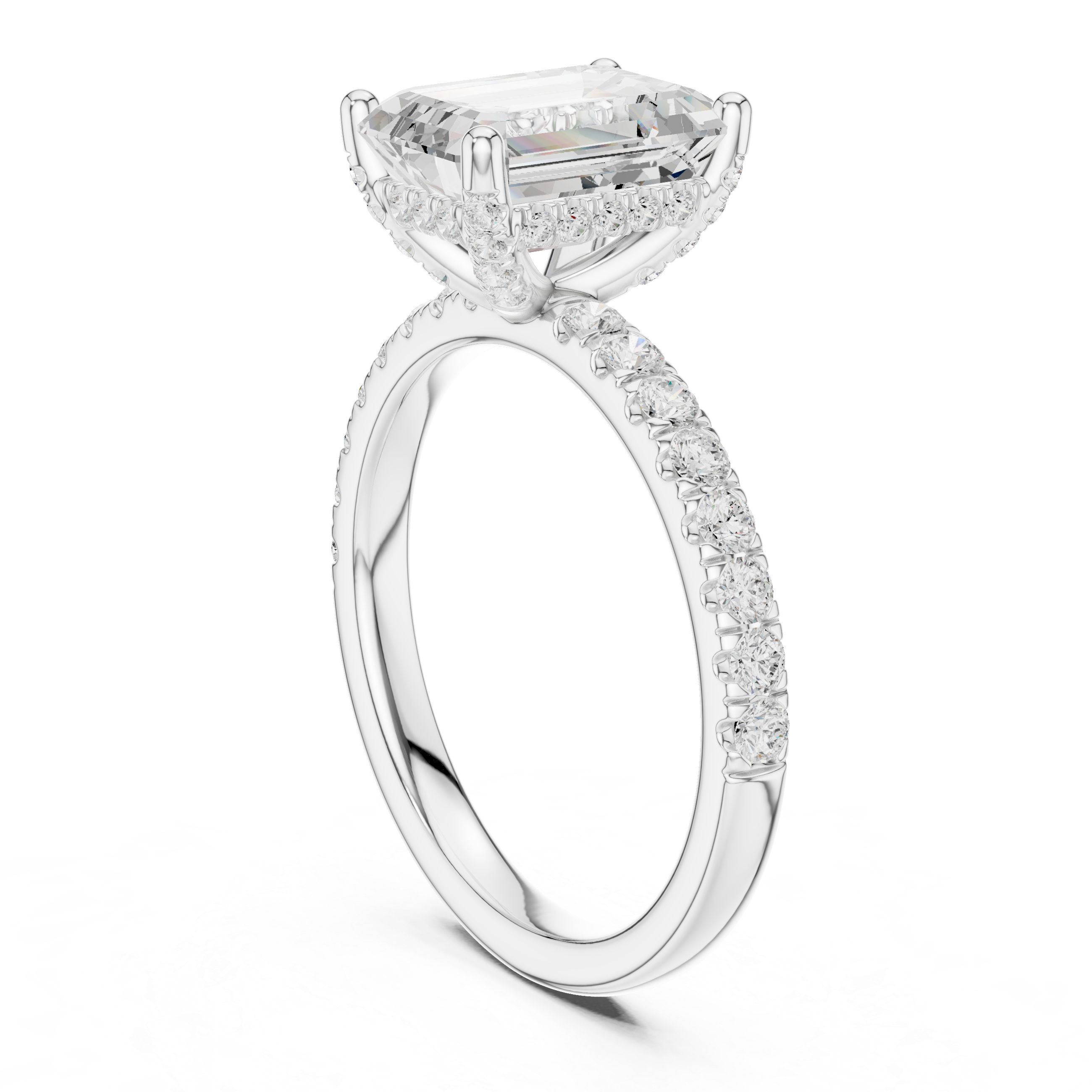 Cushion Cut Hidden Halo Pavé Engagement Ring