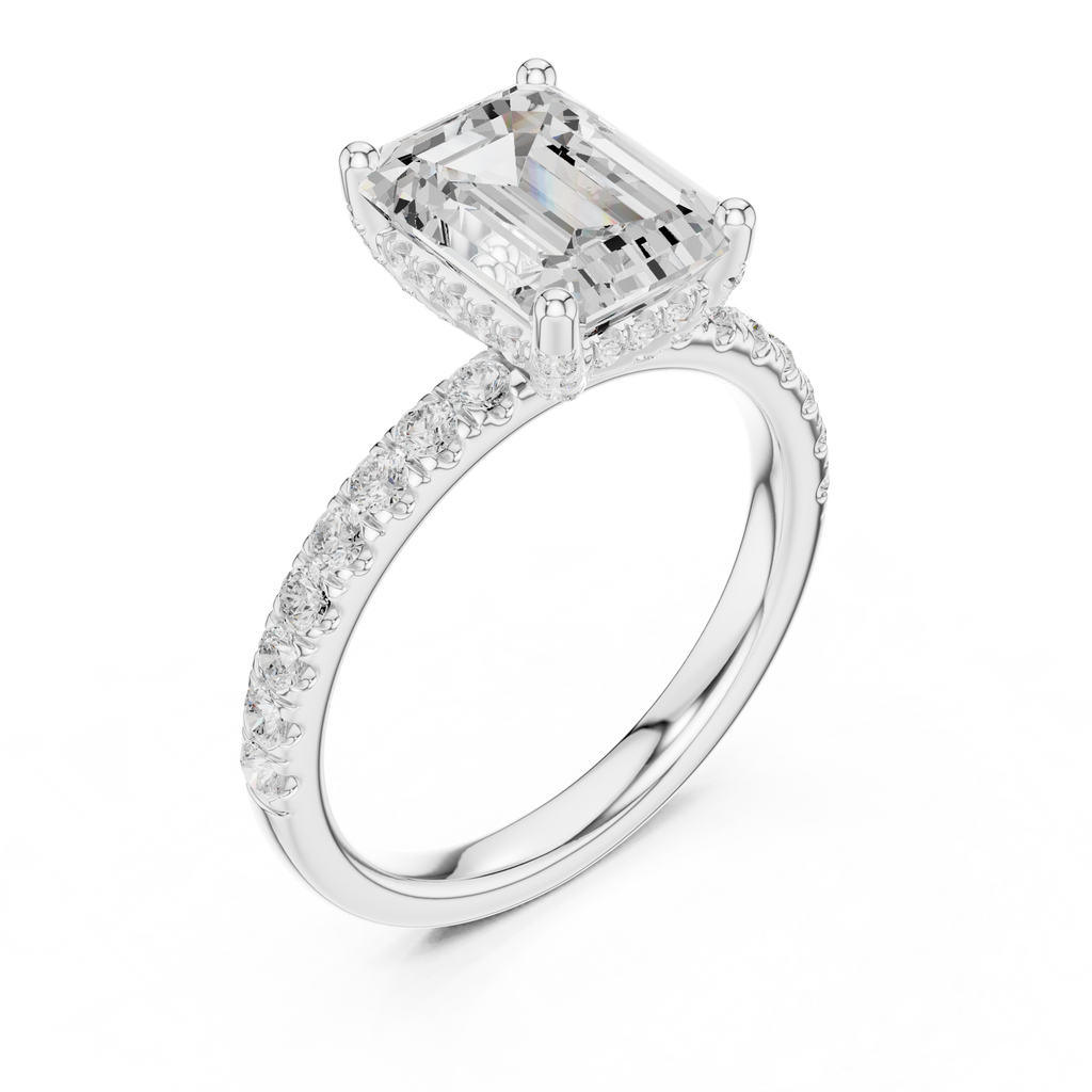 Cushion Cut Hidden Halo Pavé Engagement Ring