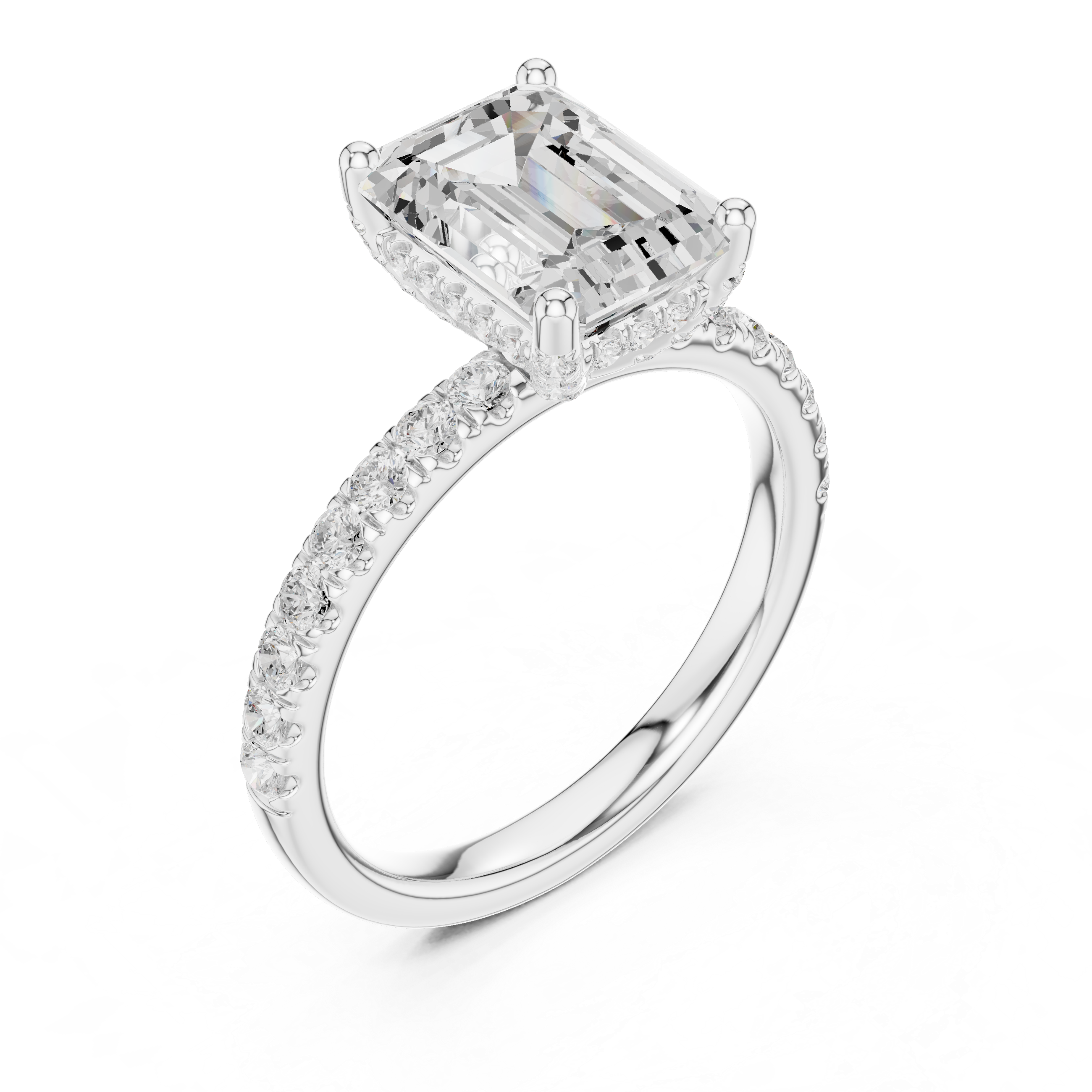 Cushion Cut Hidden Halo Pavé Engagement Ring