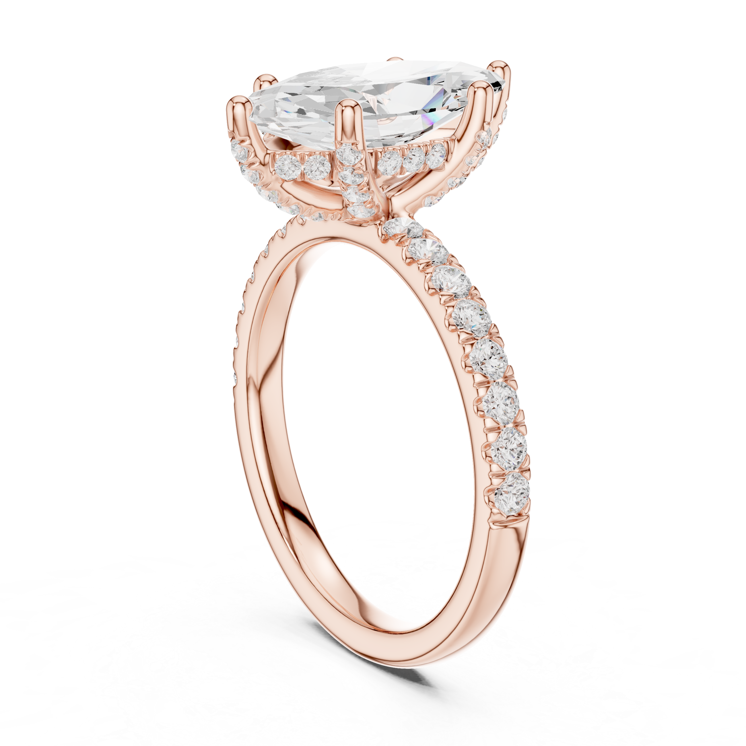 Marquise Cut Hidden Halo Pavé Engagement Ring