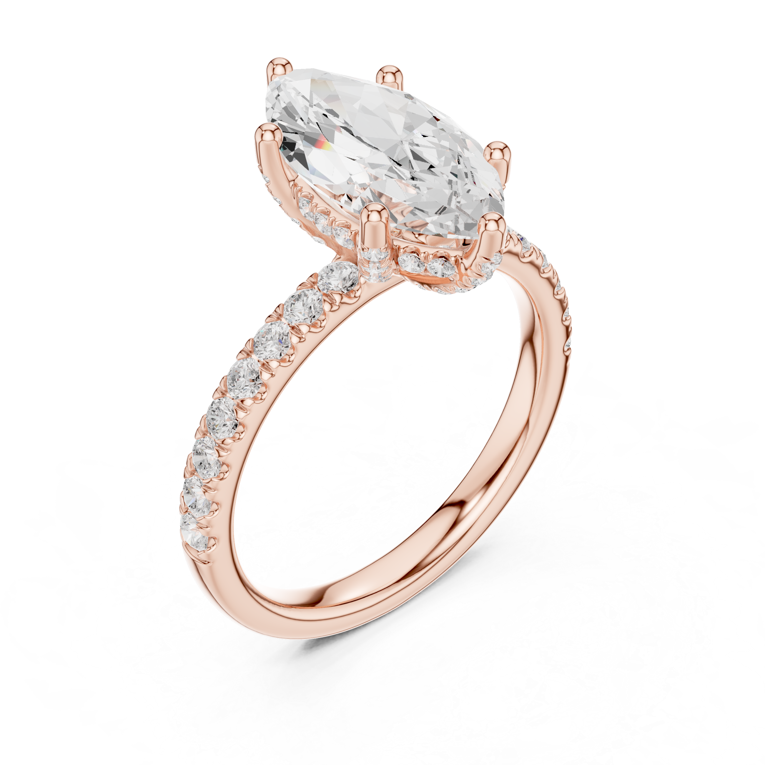 Marquise Cut Hidden Halo Pavé Engagement Ring
