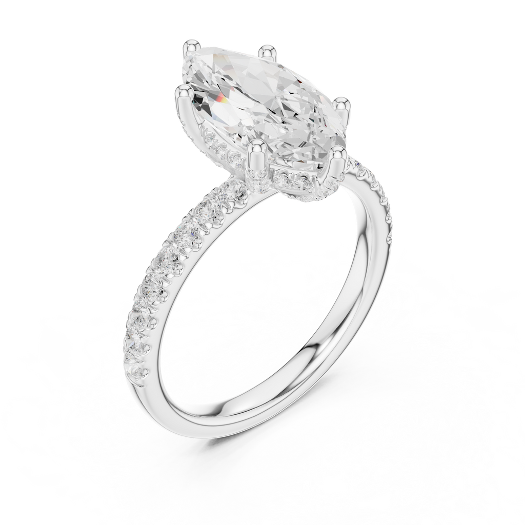 Marquise Cut Hidden Halo Pavé Engagement Ring