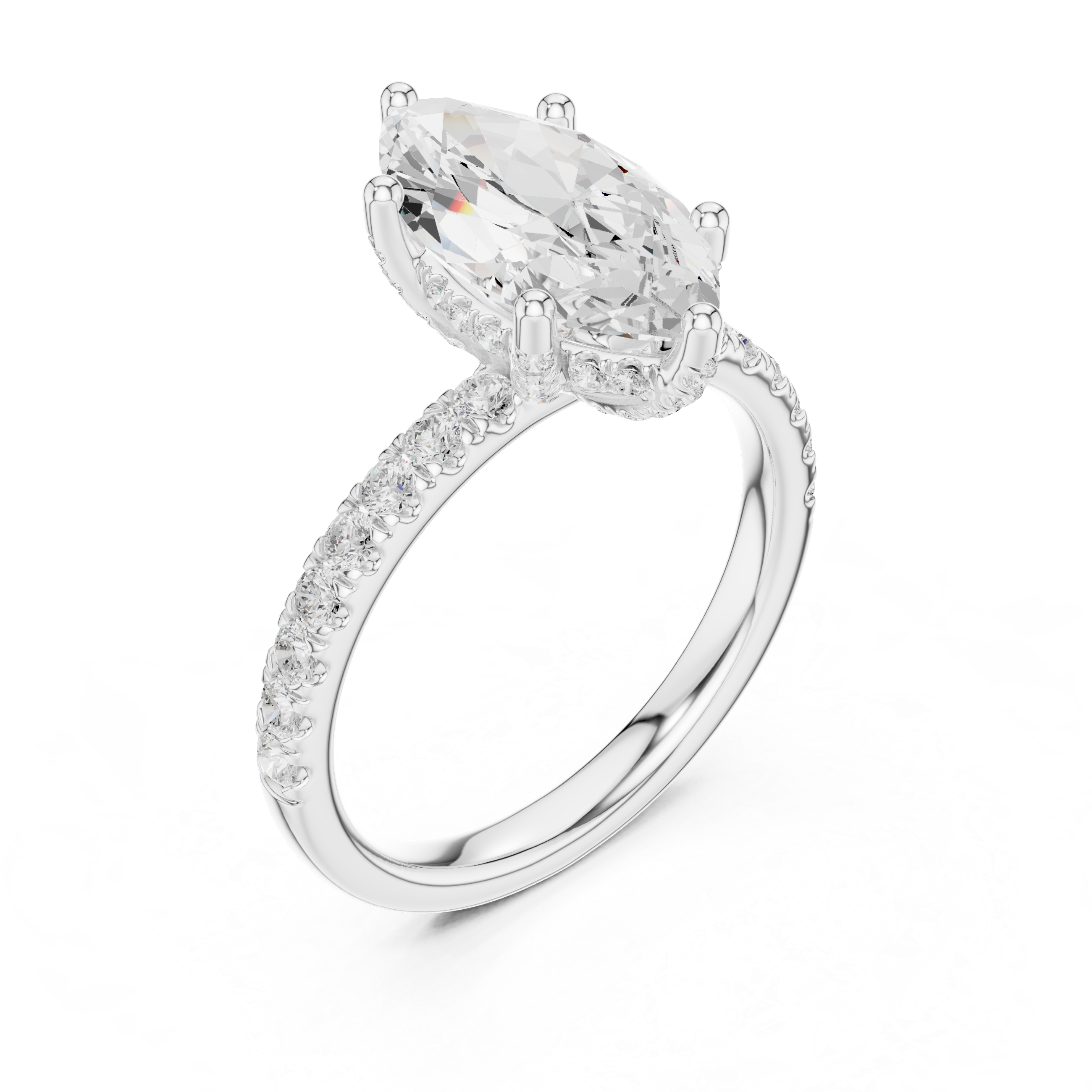 Marquise Cut Hidden Halo Pavé Engagement Ring