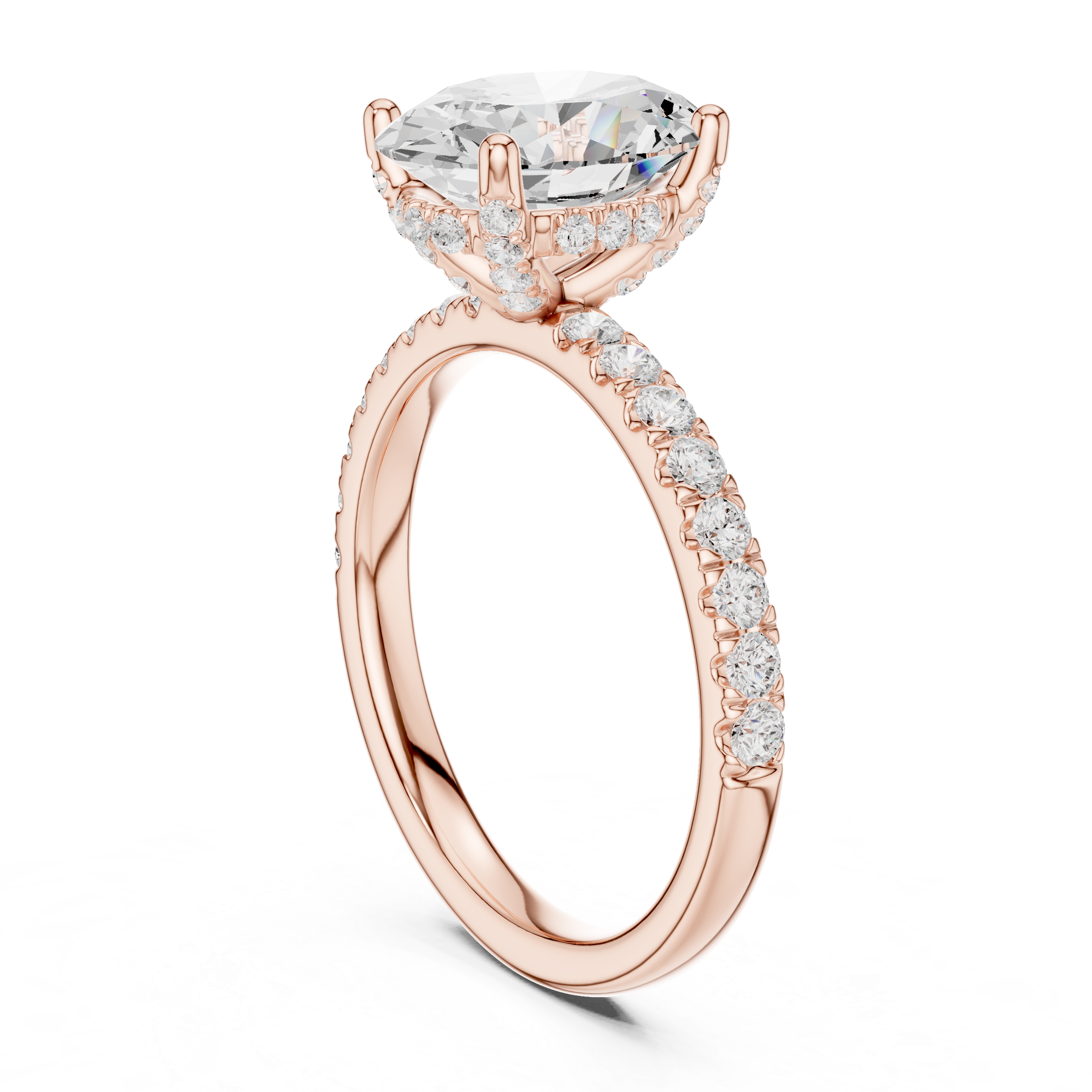 Oval Cut Hidden Halo Pavé Engagement Ring