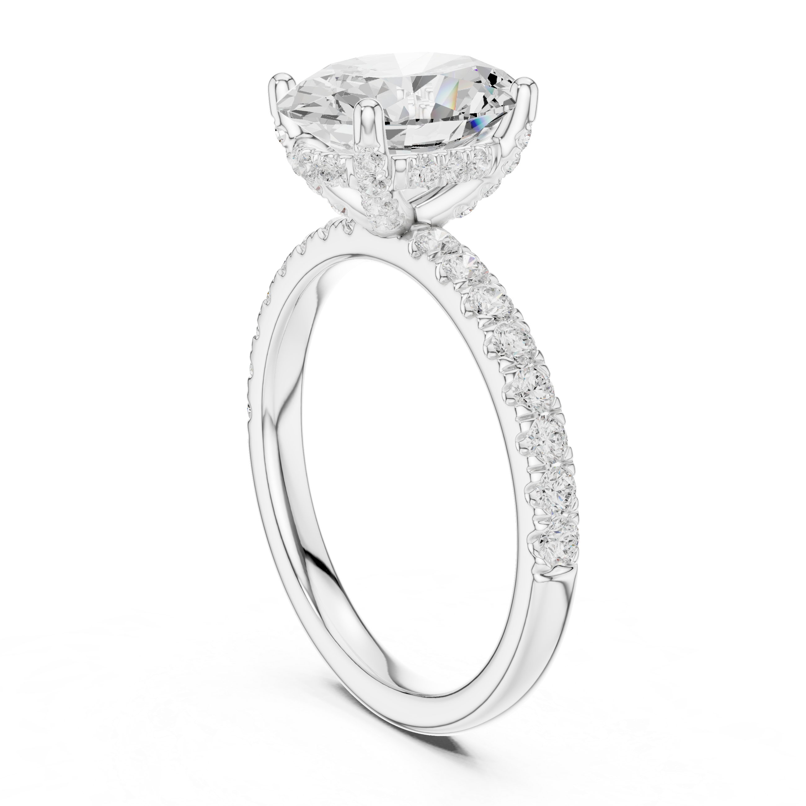 Oval Cut Hidden Halo Pavé Engagement Ring