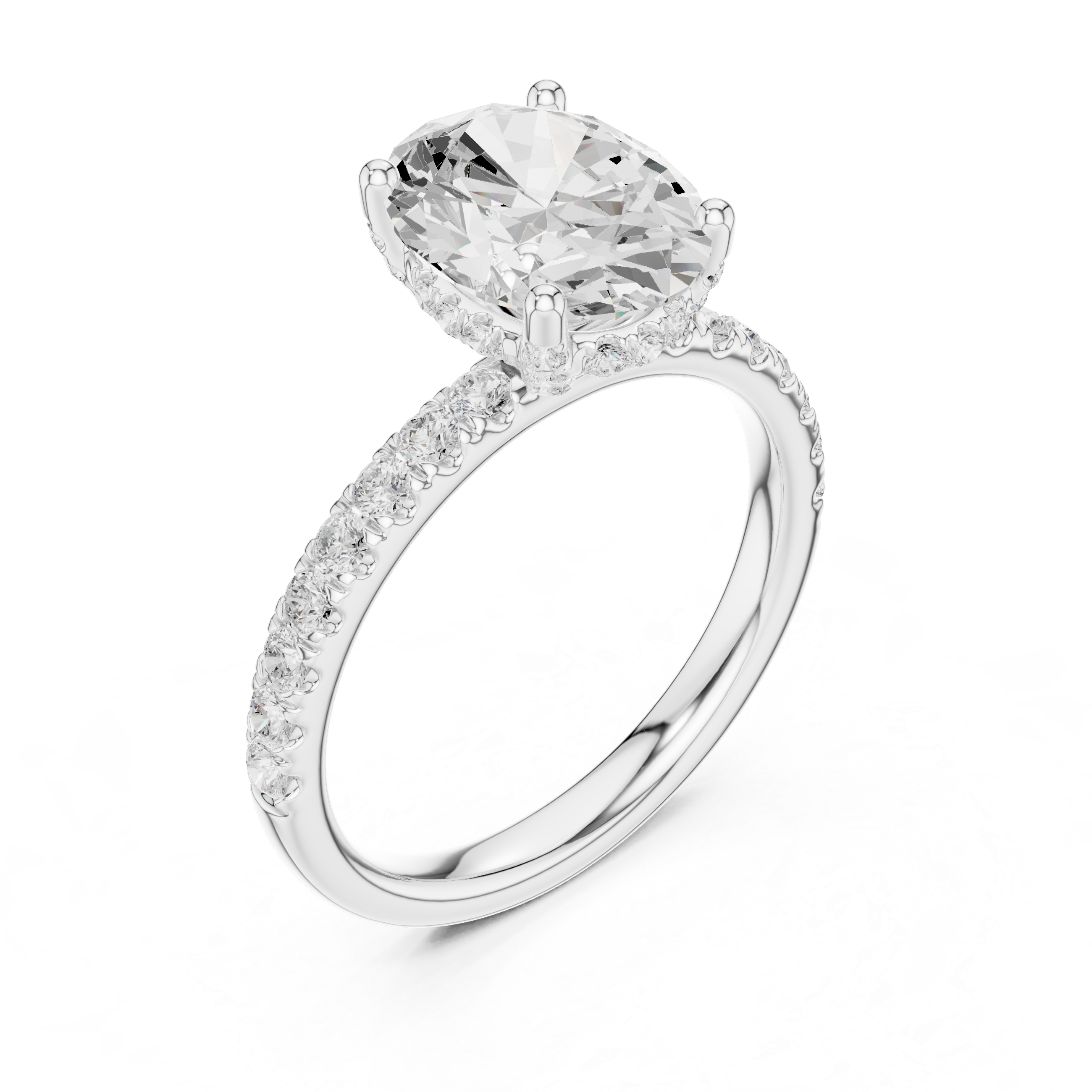 Oval Cut Hidden Halo Pavé Engagement Ring