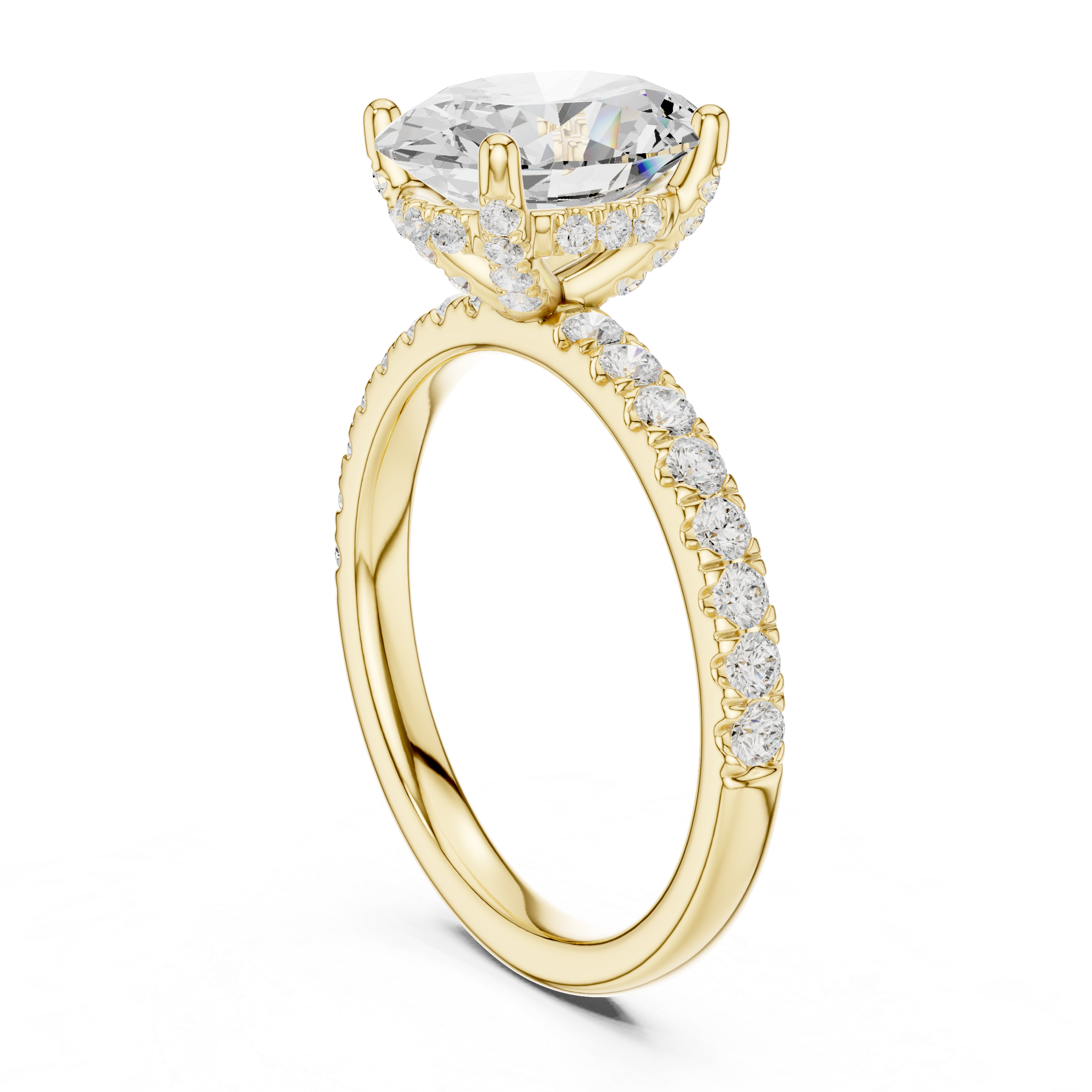 Oval Cut Hidden Halo Pavé Engagement Ring