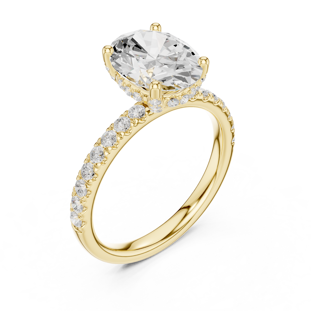 Oval Cut Hidden Halo Pavé Engagement Ring