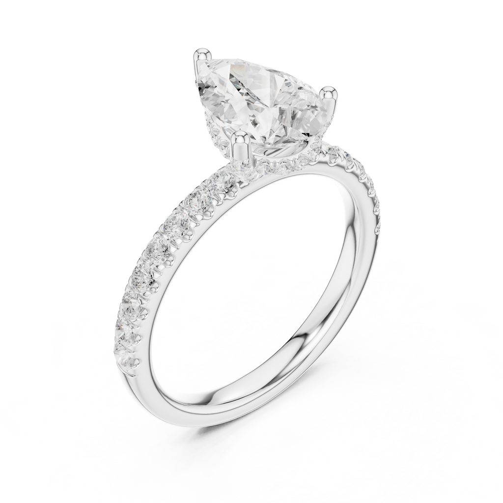 Pear Cut Hidden Halo Pavé Engagement Ring