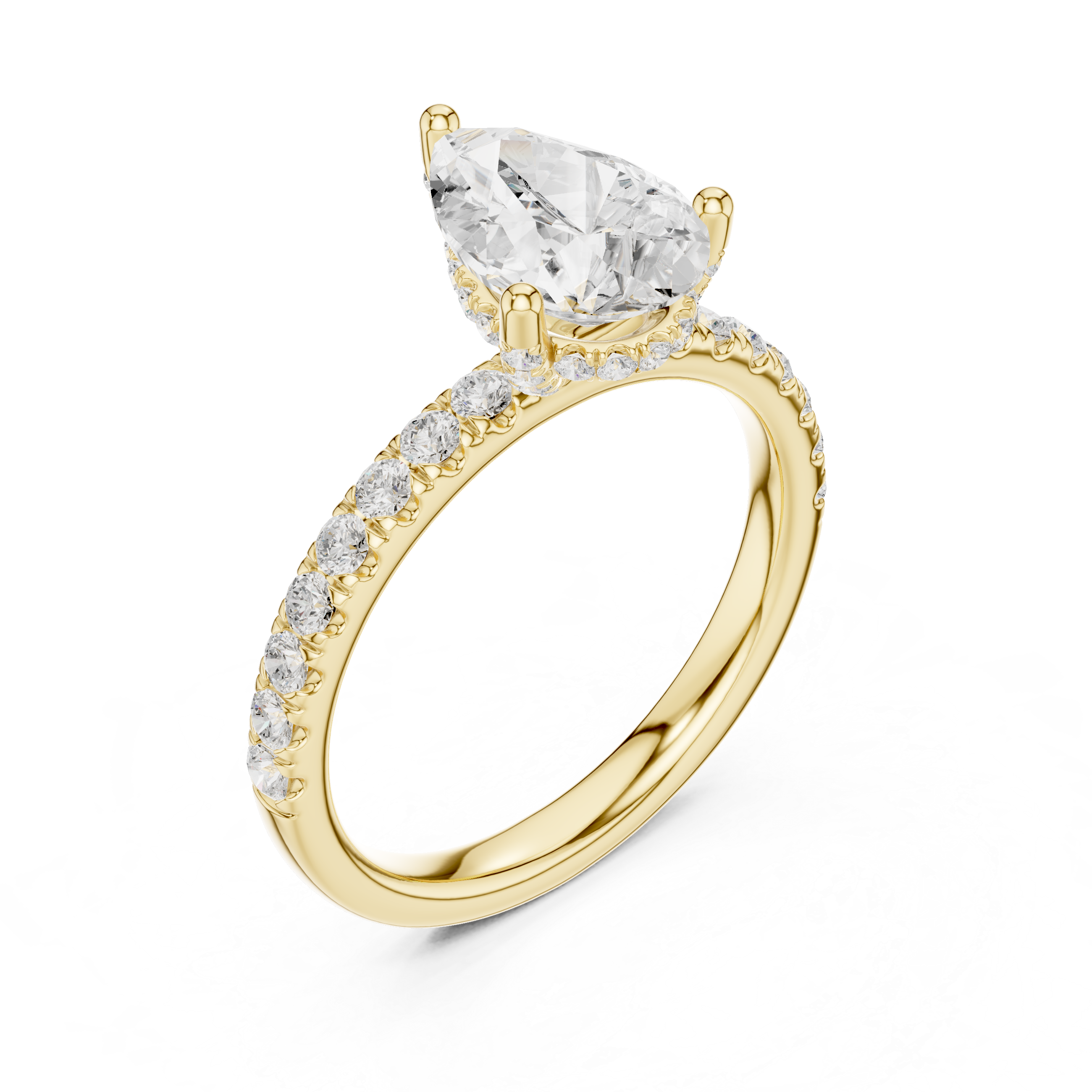 Pear Cut Hidden Halo Pavé Engagement Ring