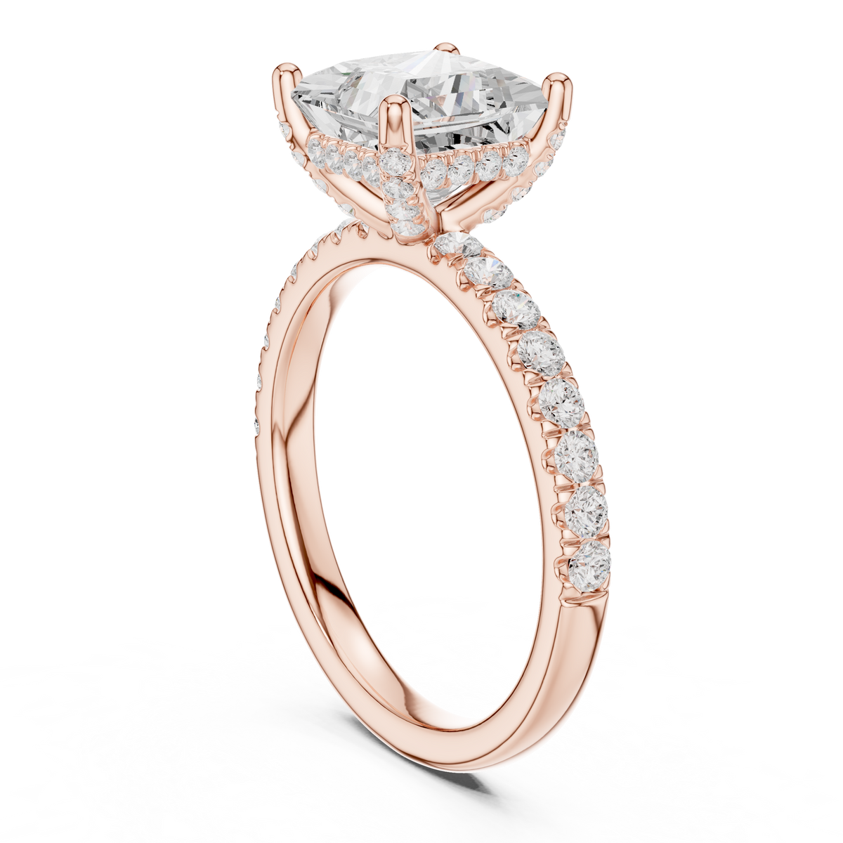 Princess Cut Hidden Halo Pavé Engagement Ring – view 6 of 12, lab grown diamond ring | Jewelix Atelier
