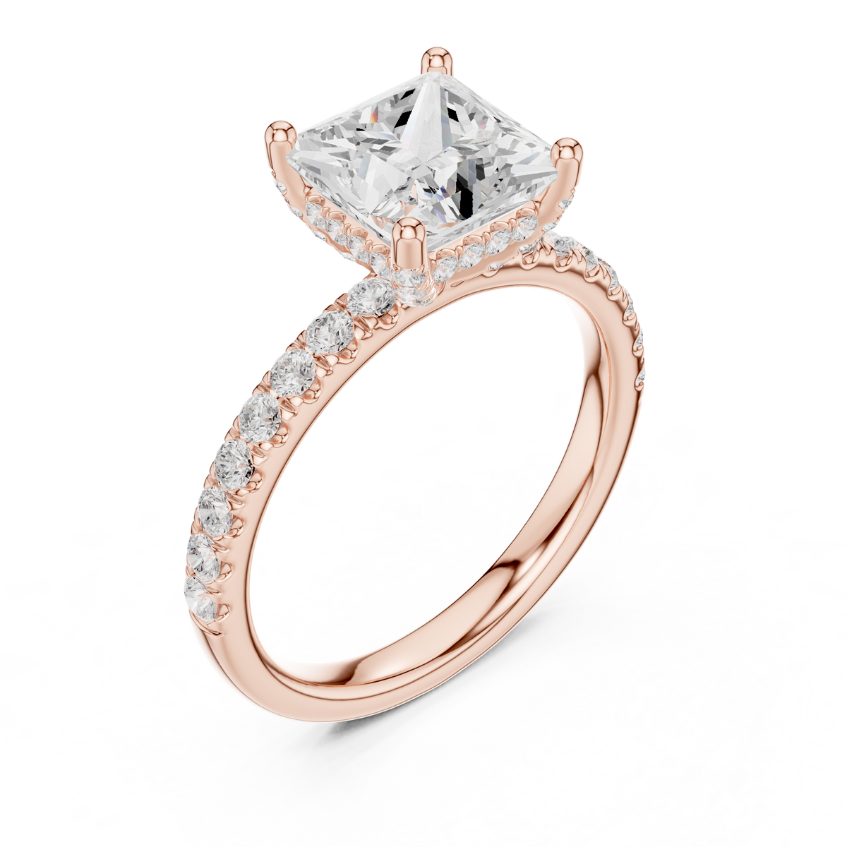 Princess Cut Hidden Halo Pavé Engagement Ring – view 7 of 12, lab grown diamond ring | Jewelix Atelier