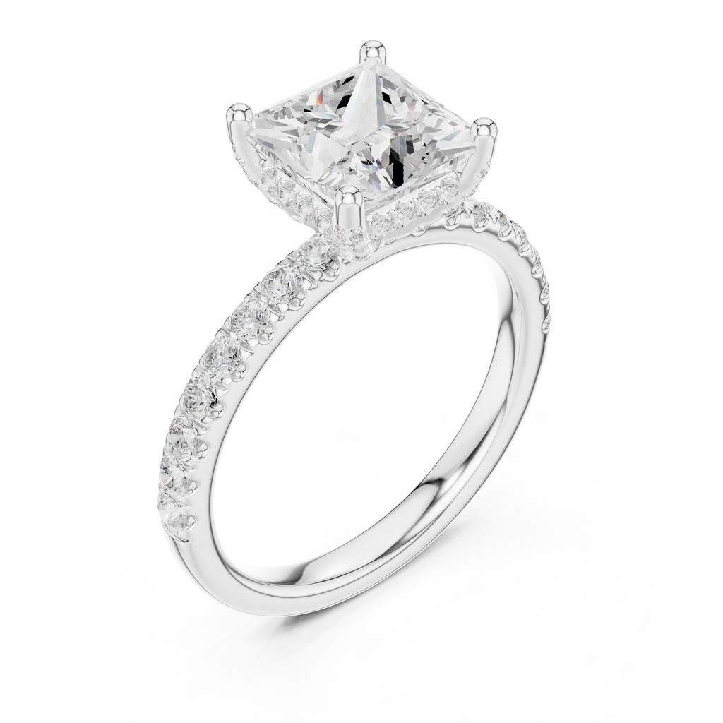 Princess Cut Hidden Halo Pavé Engagement Ring