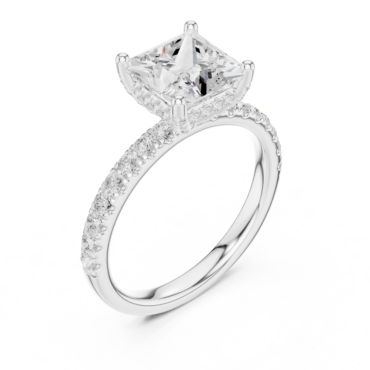Princess Cut Hidden Halo Pavé Engagement Ring – view 3 of 12, lab grown diamond ring | Jewelix Atelier