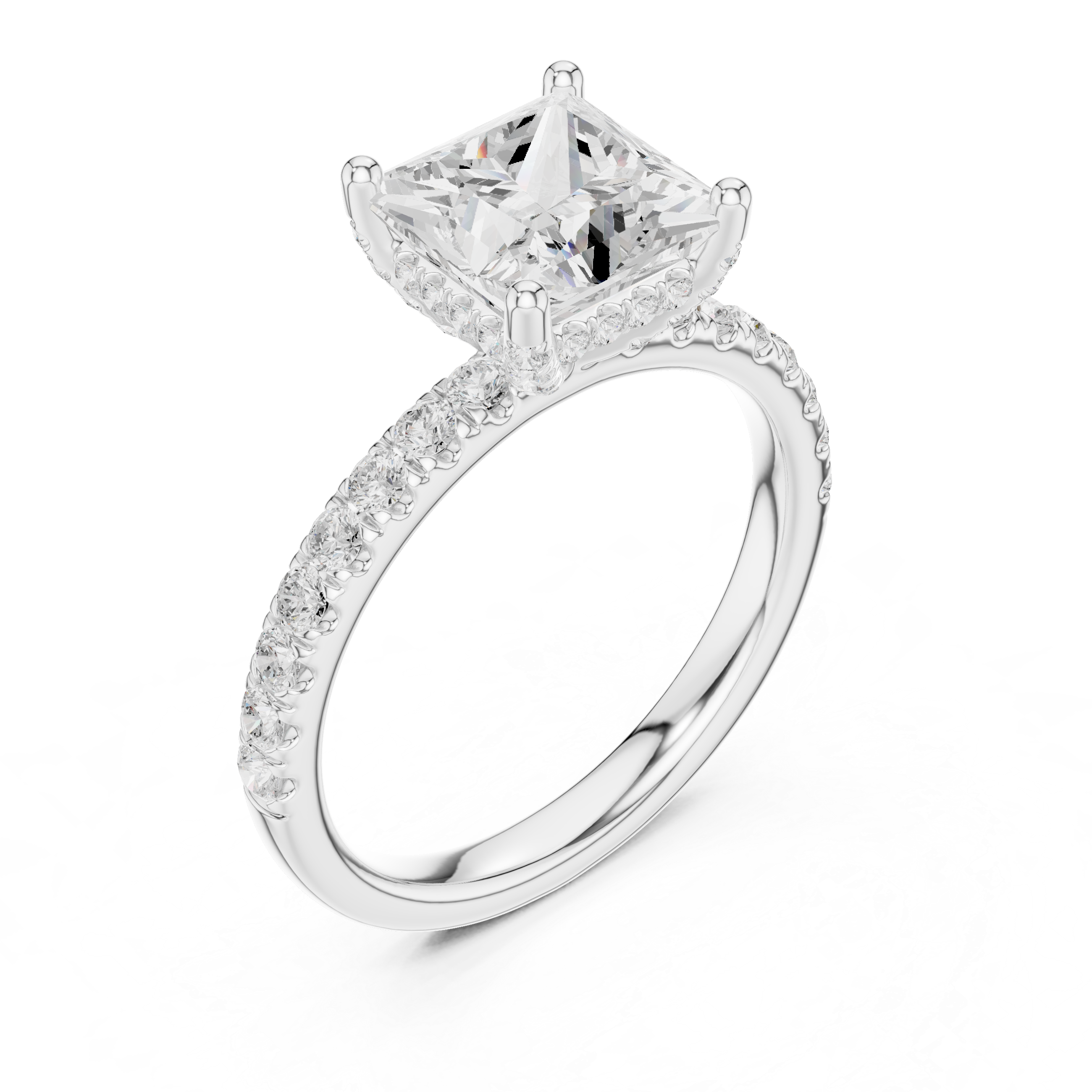 Princess Cut Hidden Halo Pavé Engagement Ring