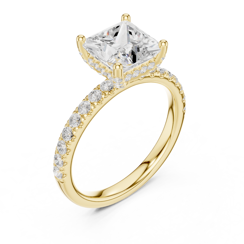 Princess Cut Hidden Halo Pavé Engagement Ring