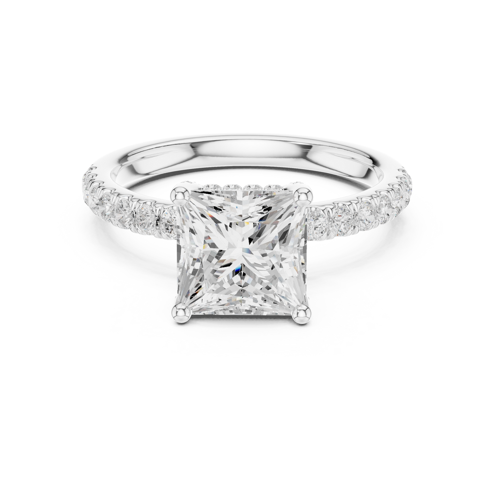 Princess Cut Hidden Halo Pavé Engagement Ring
