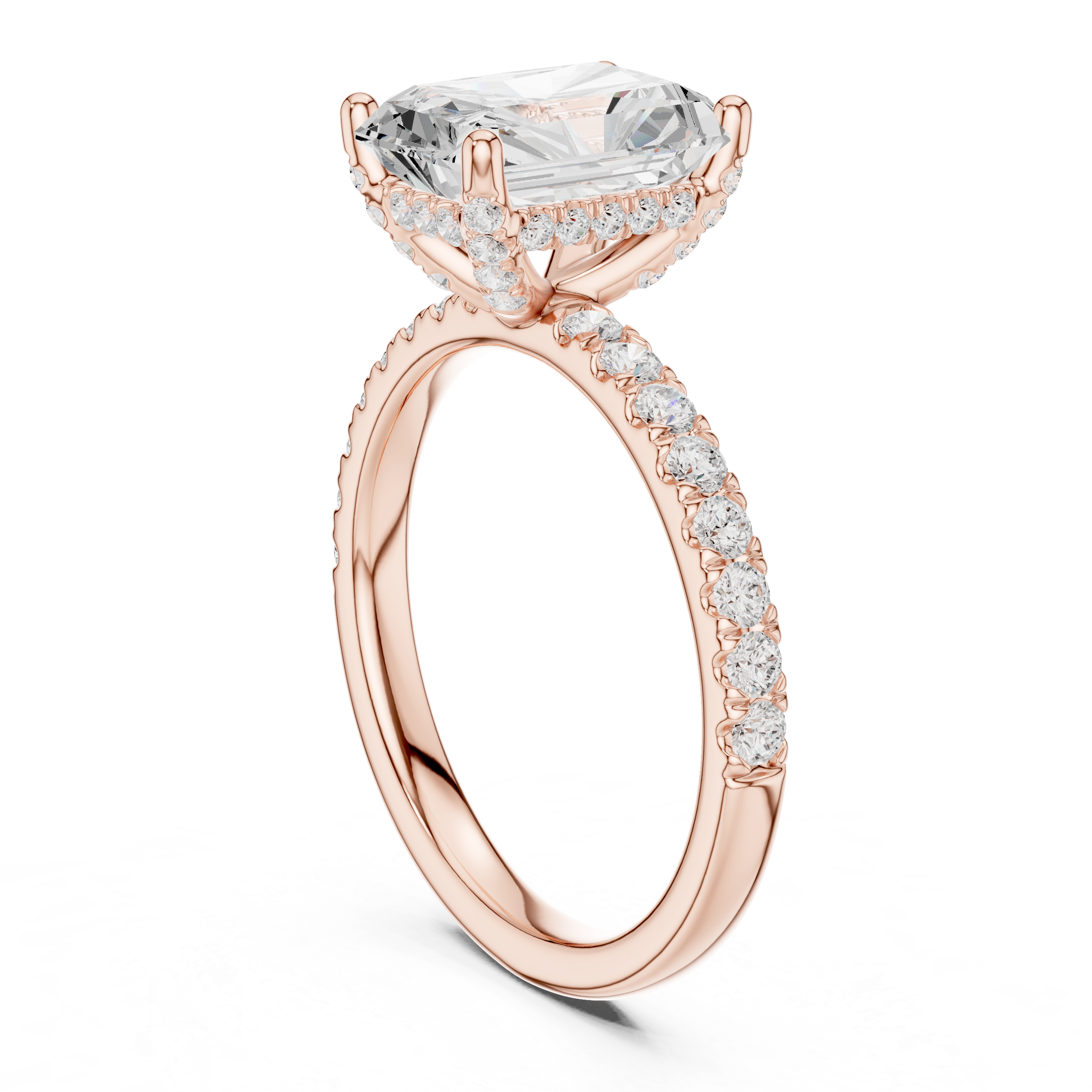 Radiant Cut Hidden Halo Pavé Engagement Ring