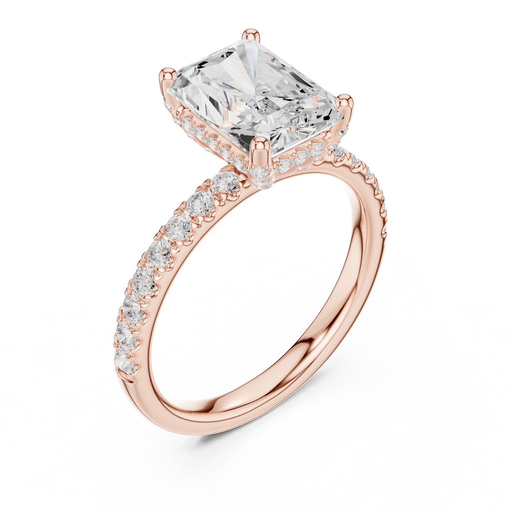 Radiant Cut Hidden Halo Pavé Engagement Ring
