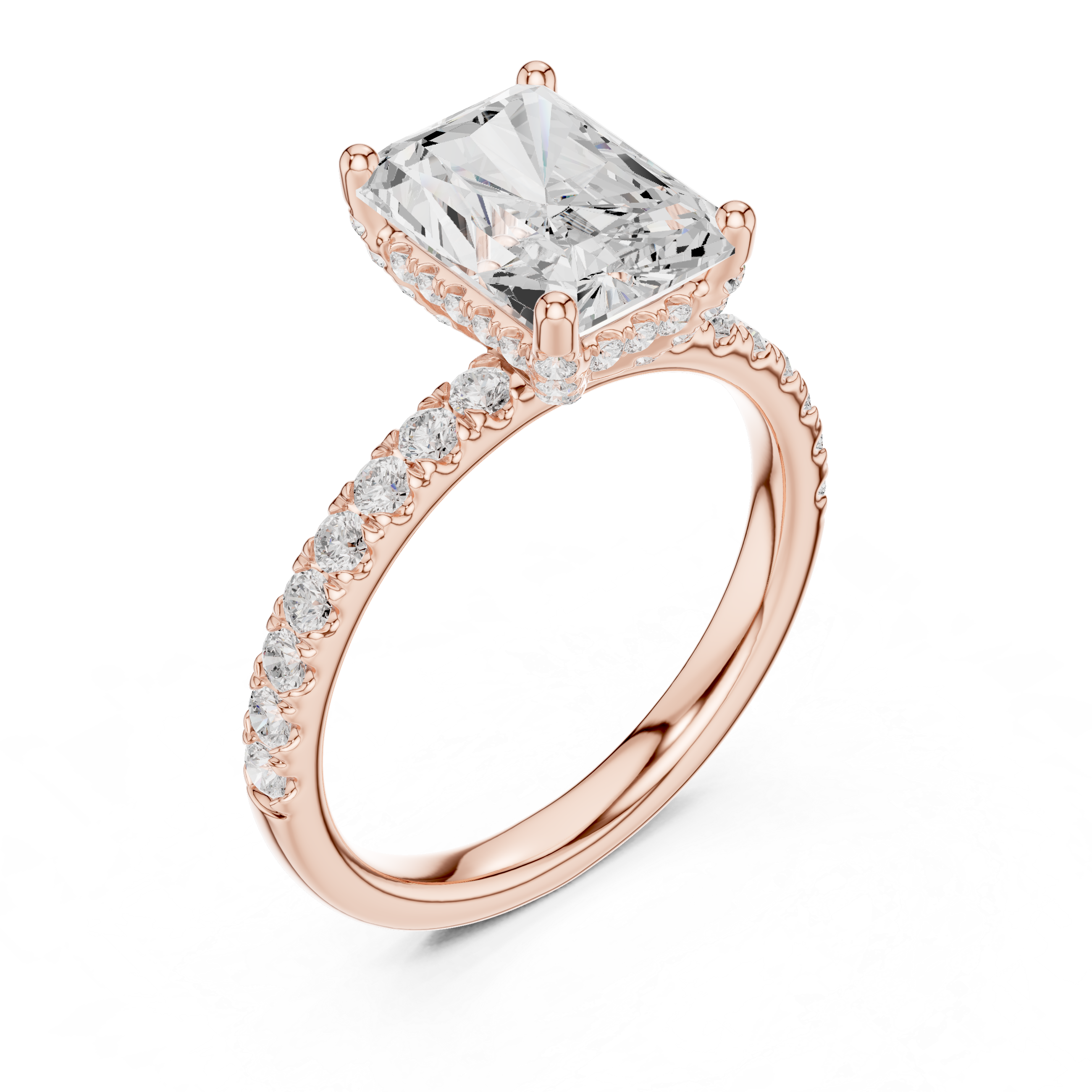 Radiant Cut Hidden Halo Pavé Engagement Ring