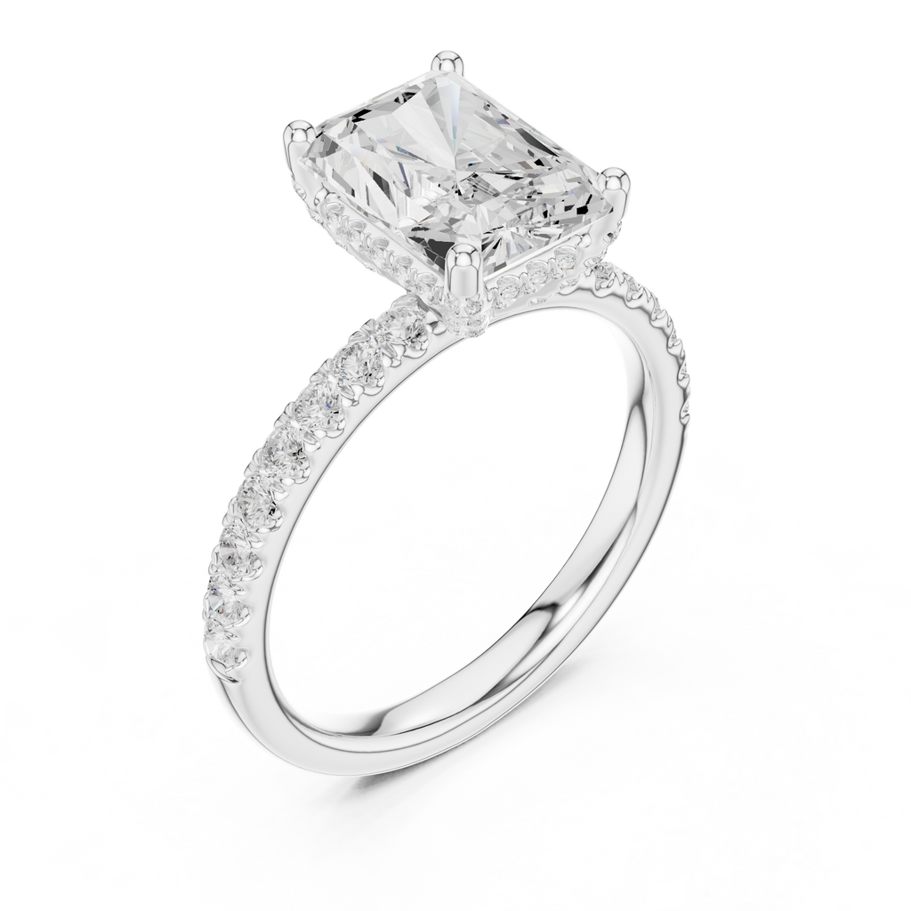 Radiant Cut Hidden Halo Pavé Engagement Ring