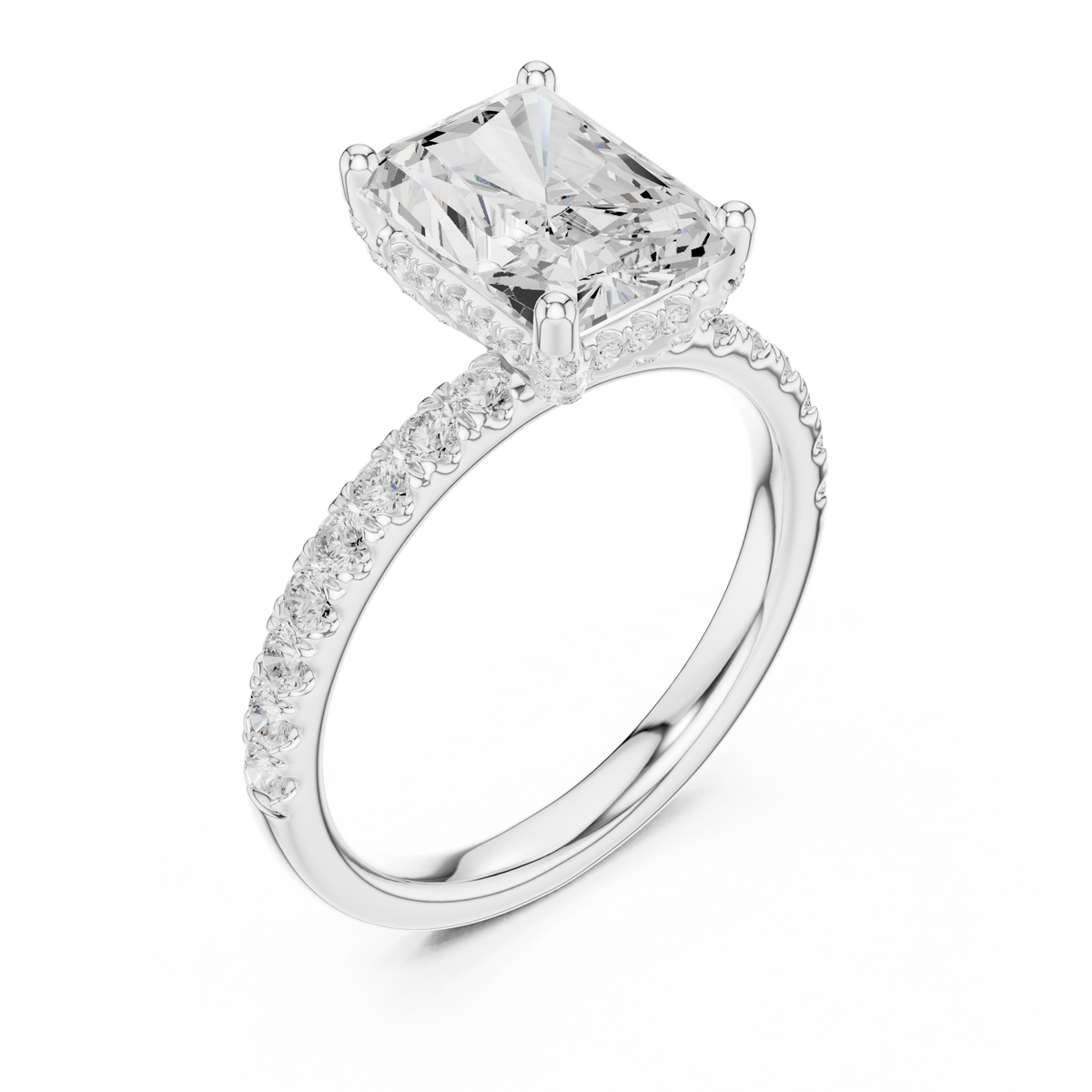 Radiant Cut Hidden Halo Pavé Engagement Ring – view 3 of 12, lab grown diamond ring | Jewelix Atelier