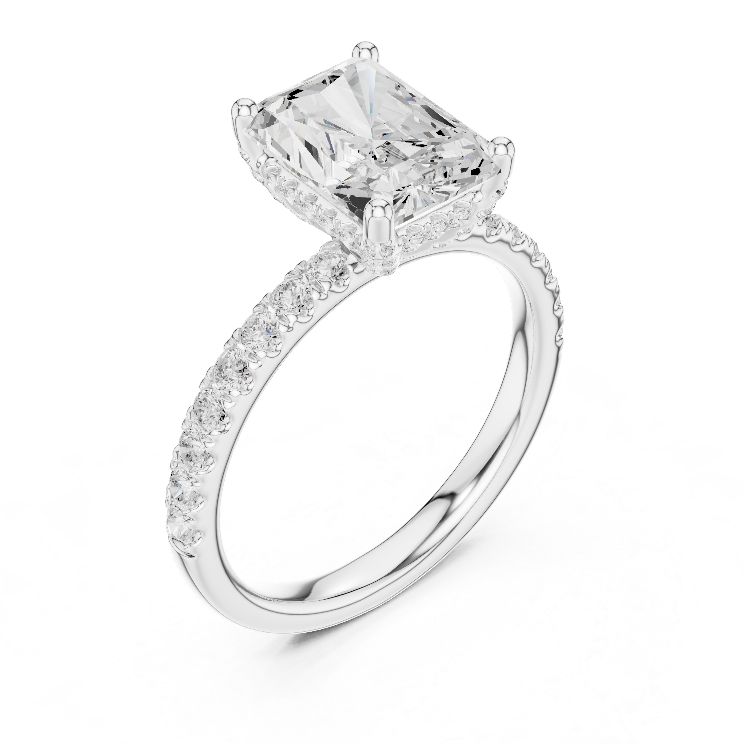 Radiant Cut Hidden Halo Pavé Engagement Ring