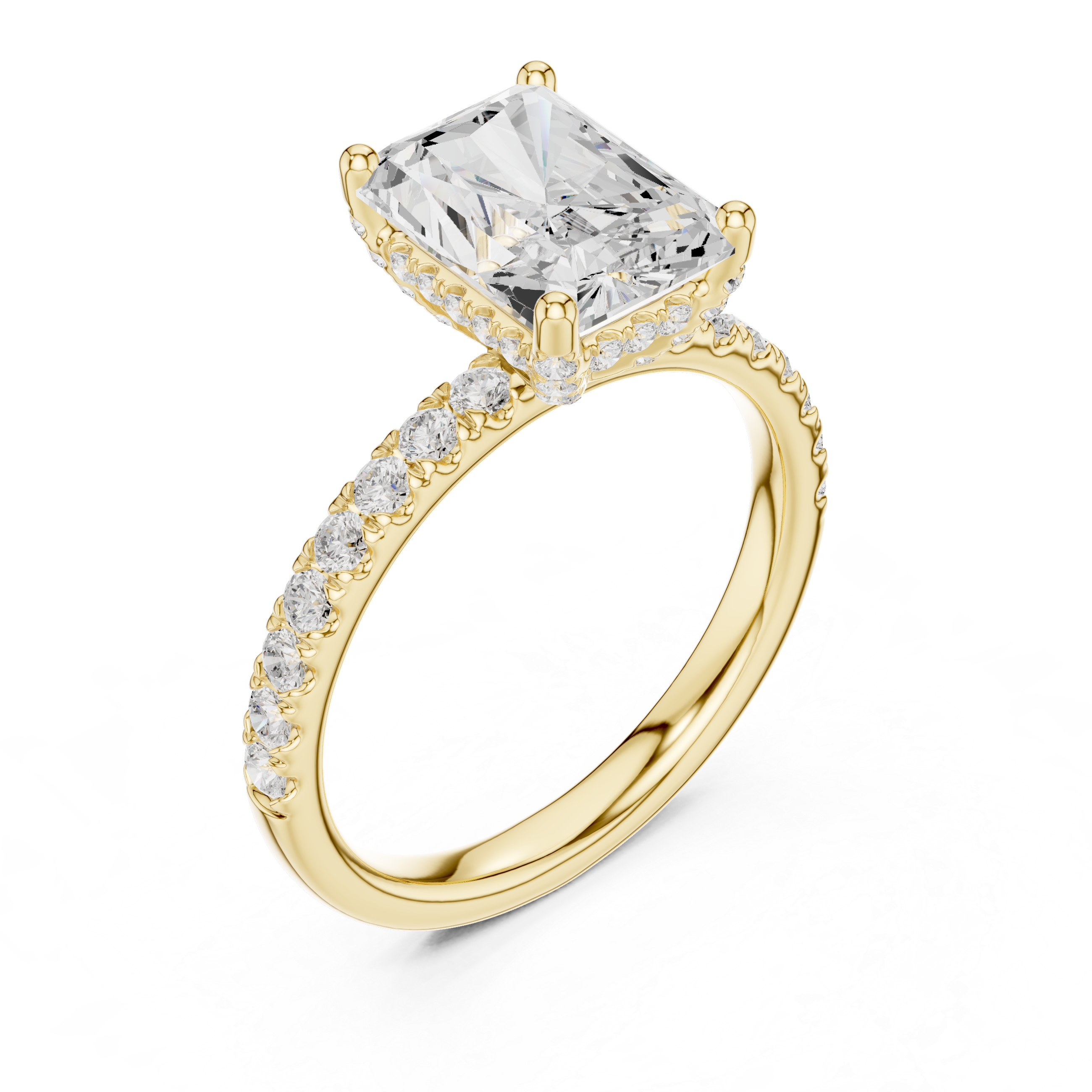 Radiant Cut Hidden Halo Pavé Engagement Ring