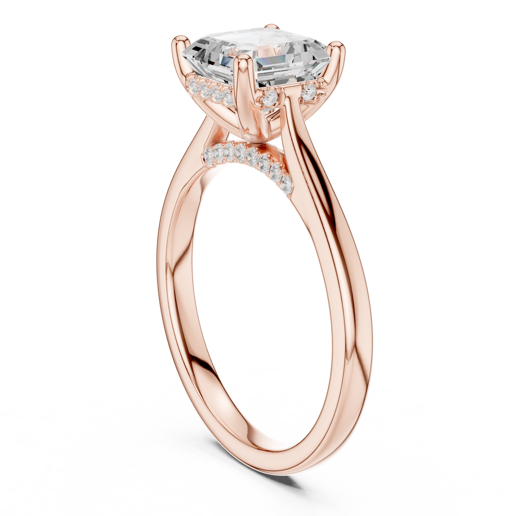 Asscher Cut Hidden Halo Diamond Engagement Ring with Pavé Bridge